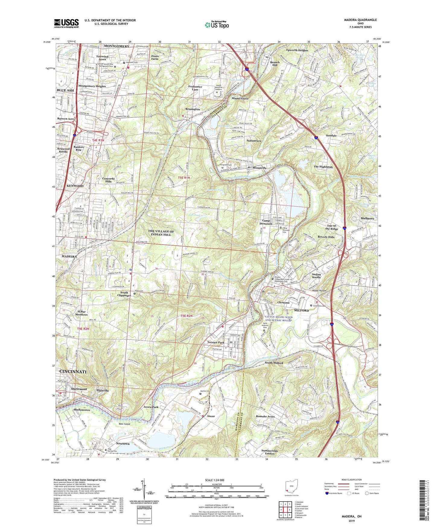 Madeira Ohio US Topo Map Image