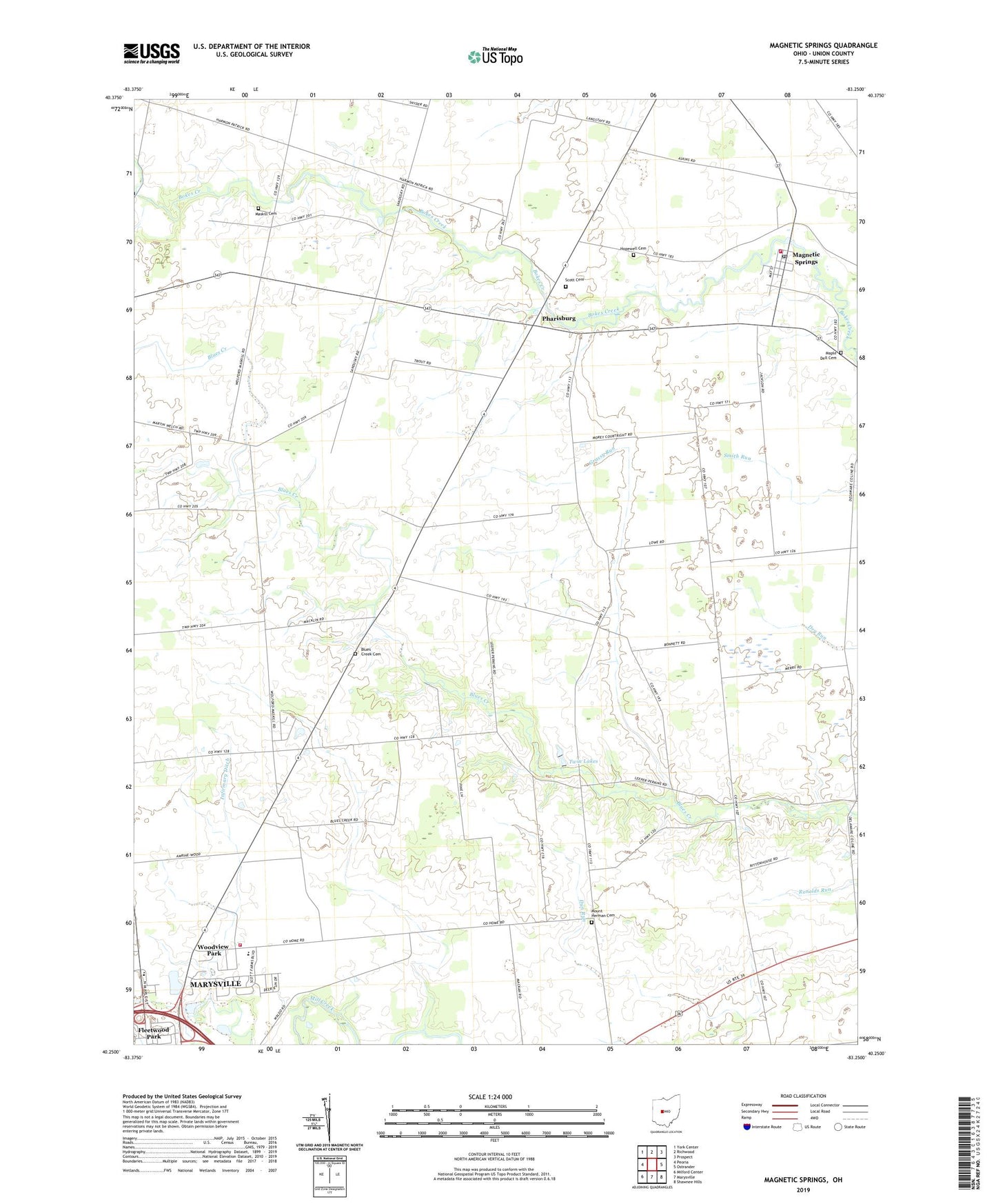 Magnetic Springs Ohio US Topo Map Image