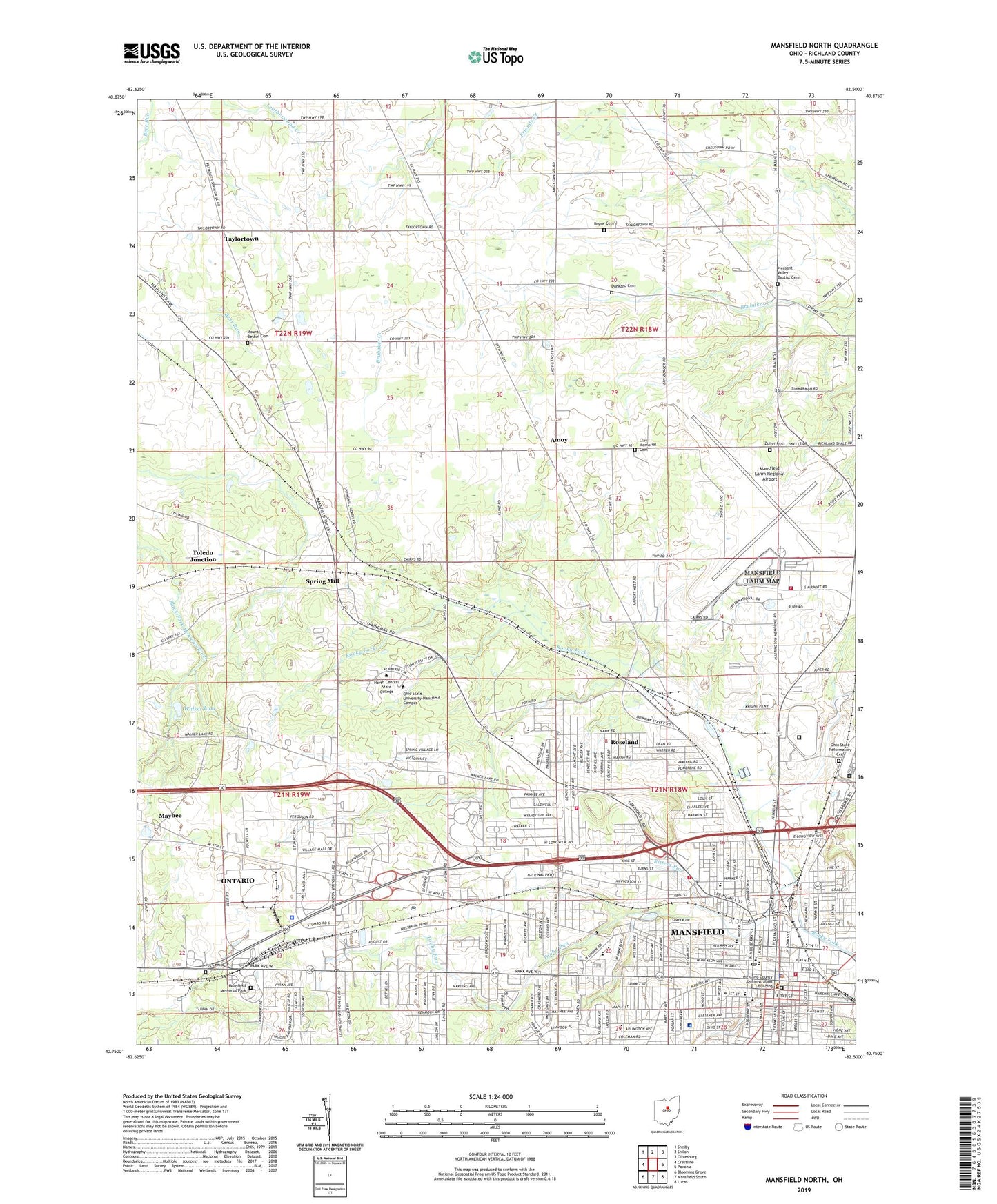 Mansfield North Ohio US Topo Map Image