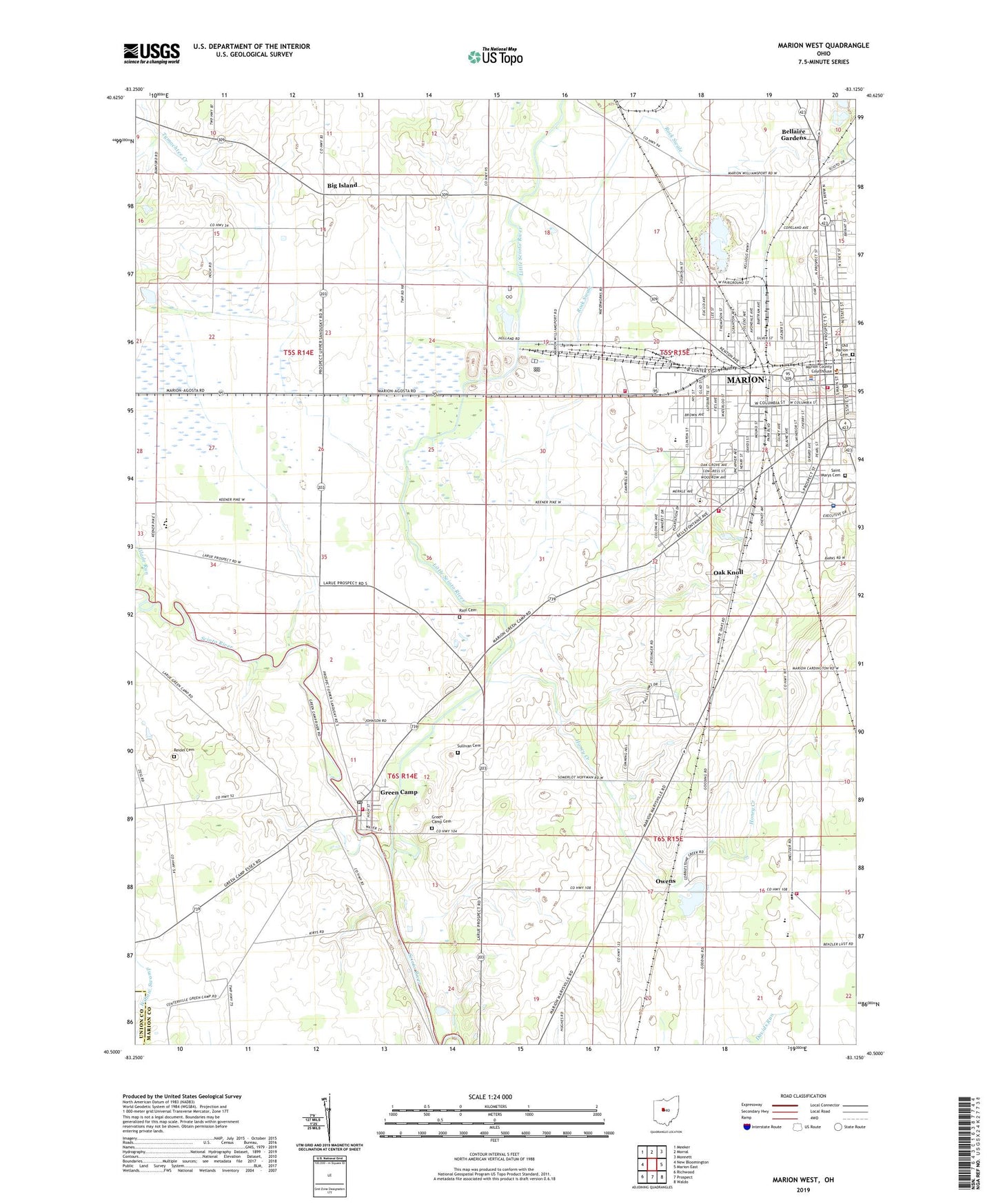 Marion West Ohio US Topo Map Image