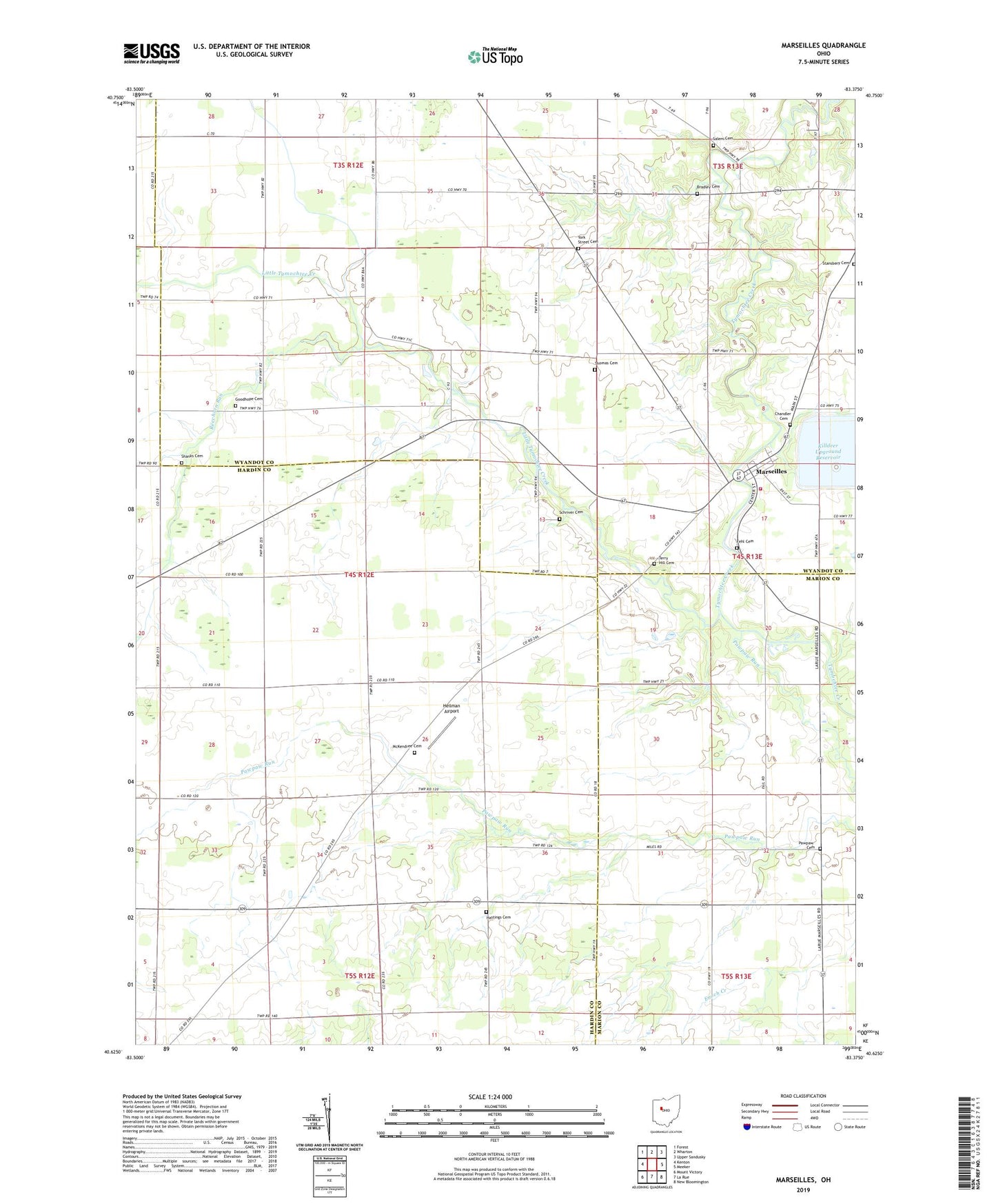 Marseilles Ohio US Topo Map Image