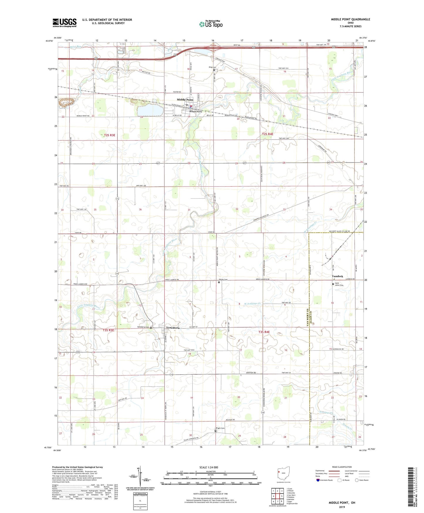 Middle Point Ohio US Topo Map Image