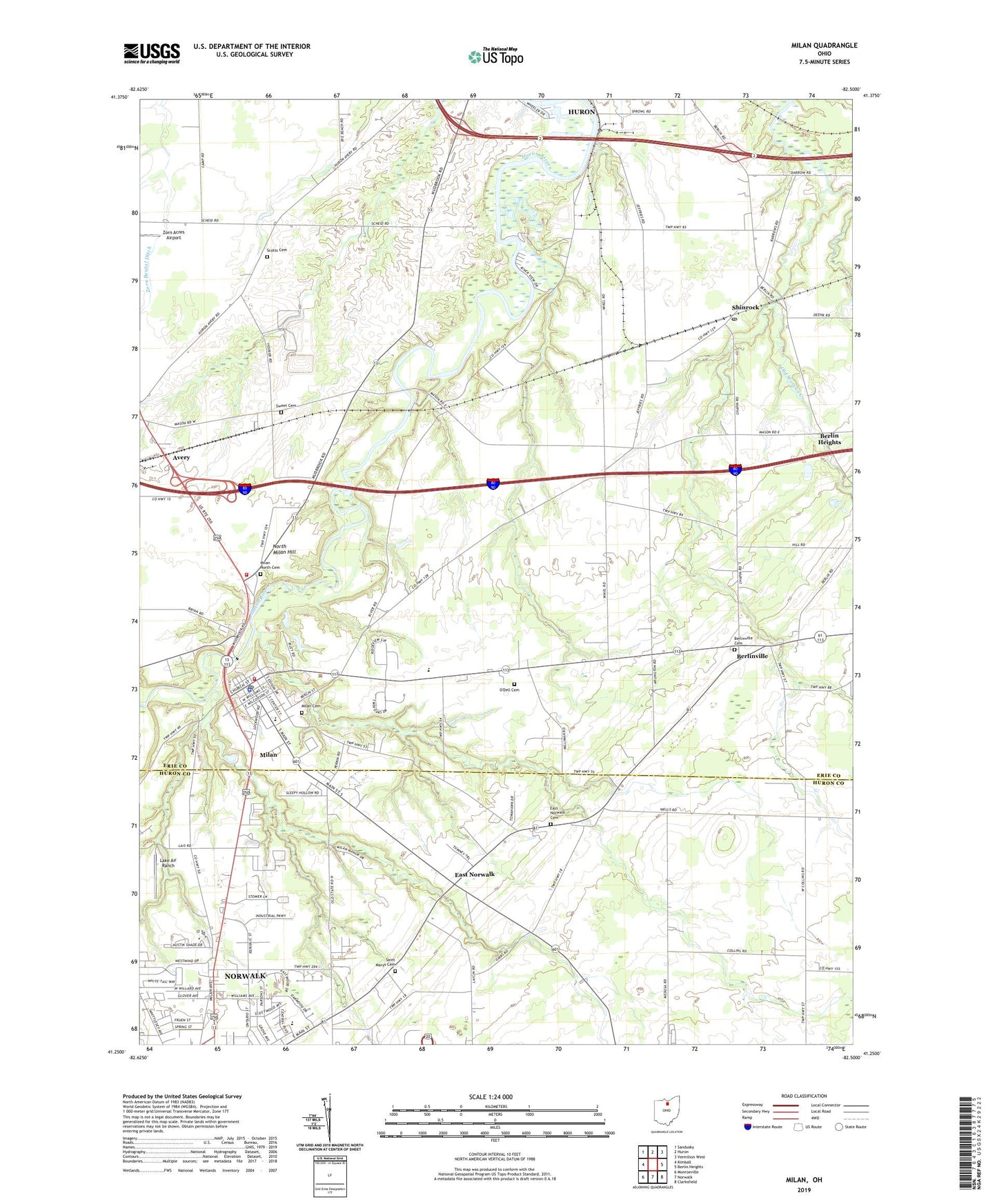 Milan Ohio US Topo Map Image