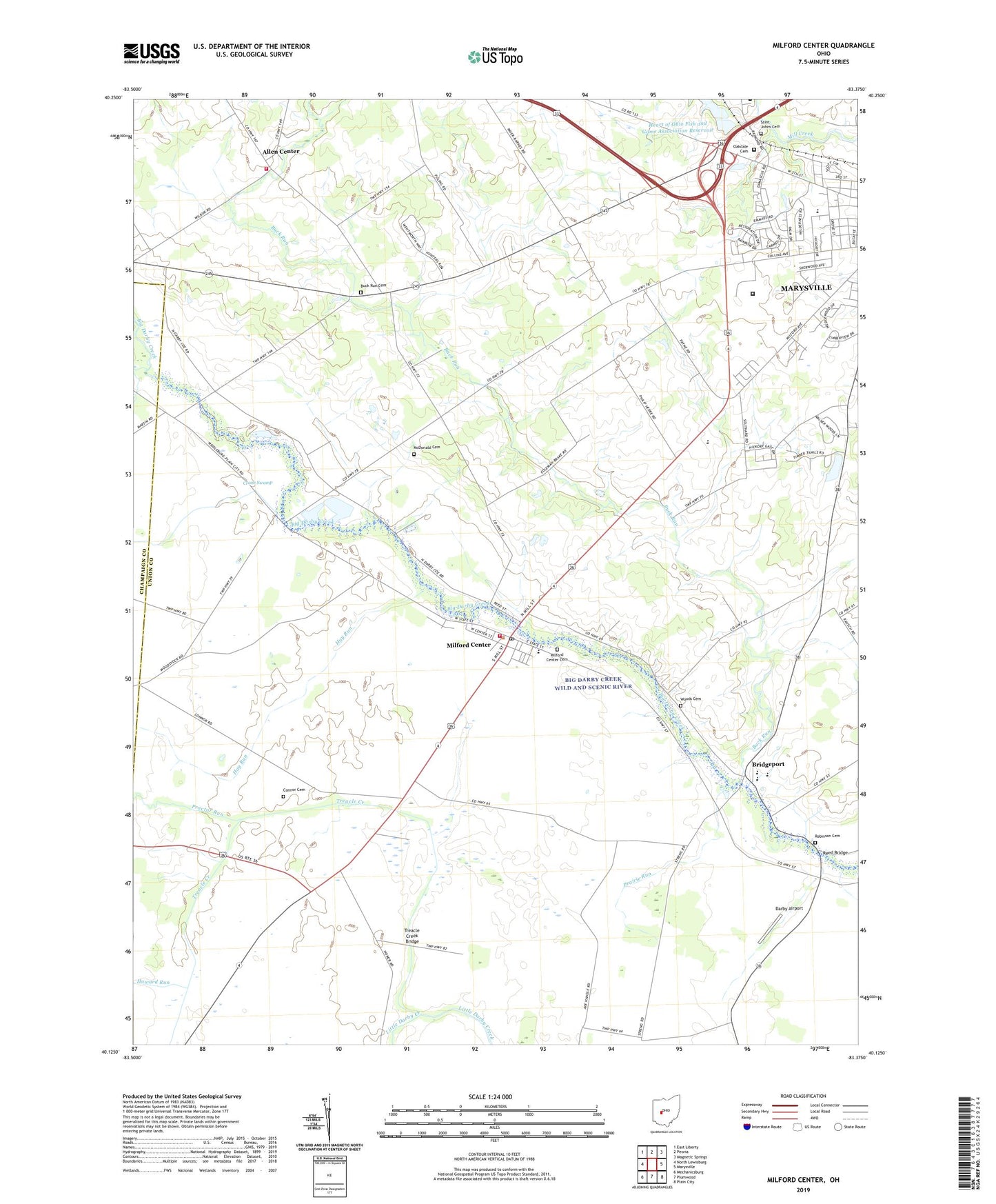 Milford Center Ohio US Topo Map Image