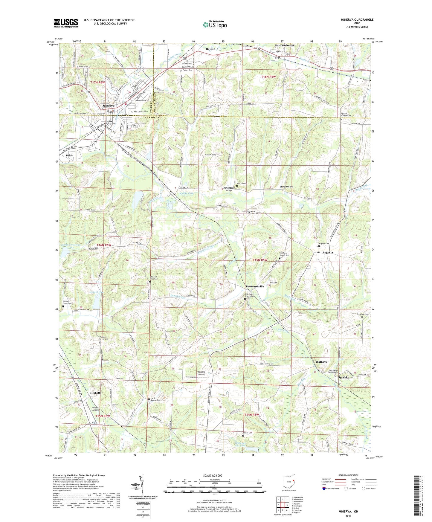 Minerva Ohio US Topo Map Image