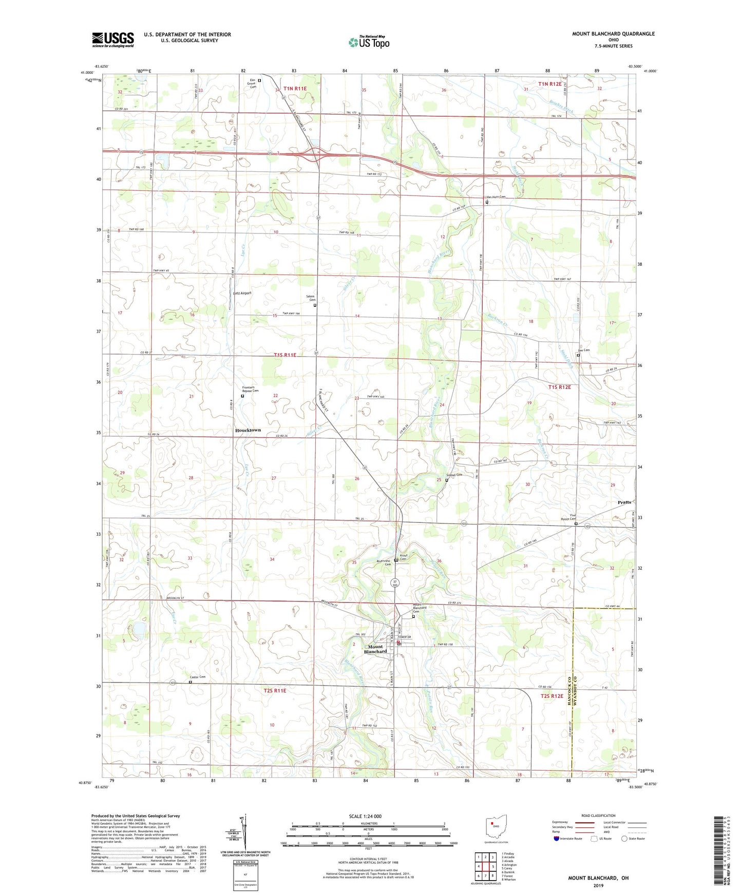 Mount Blanchard Ohio US Topo Map Image