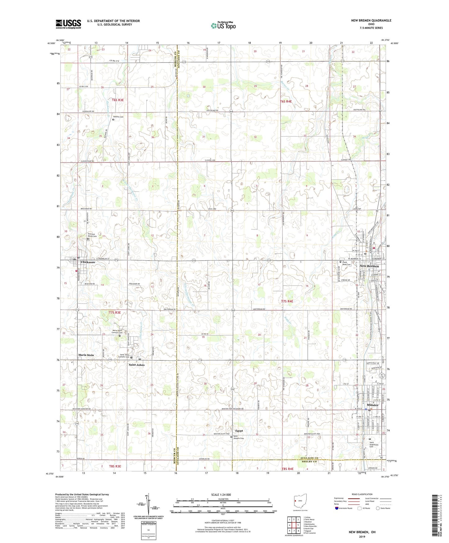 New Bremen Ohio US Topo Map Image