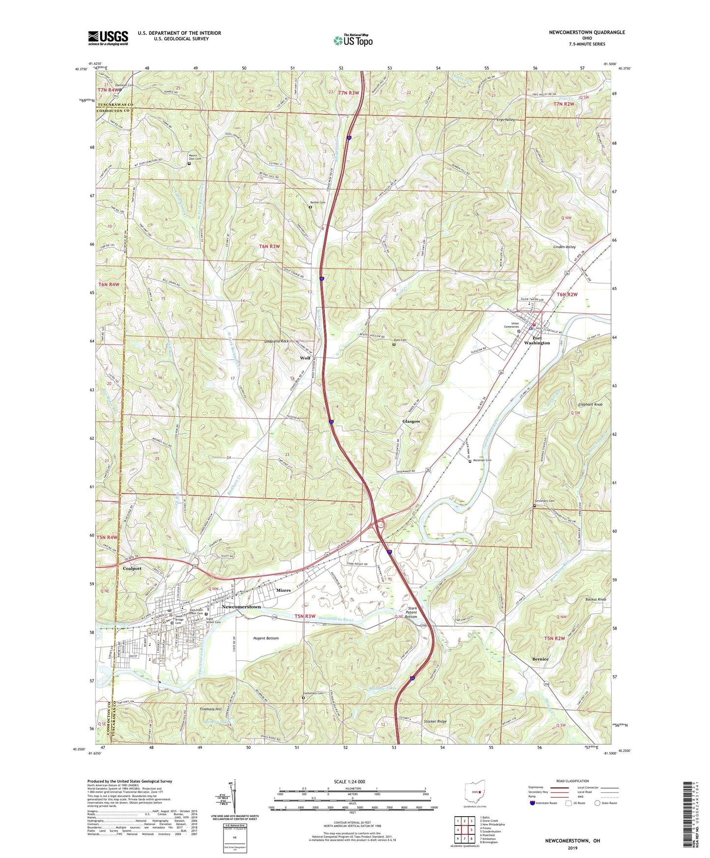 Newcomerstown Ohio US Topo Map Image