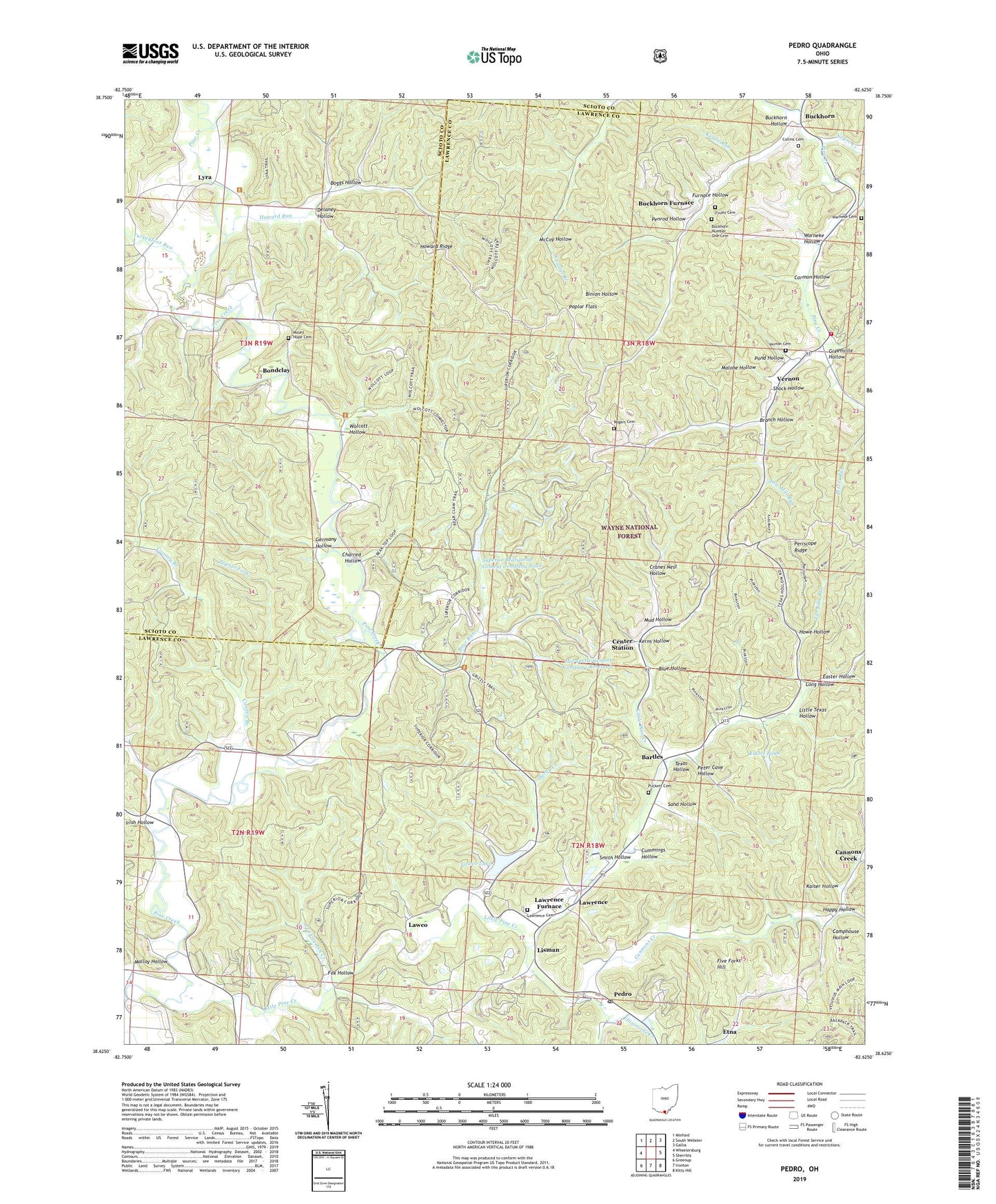Pedro Ohio US Topo Map Image