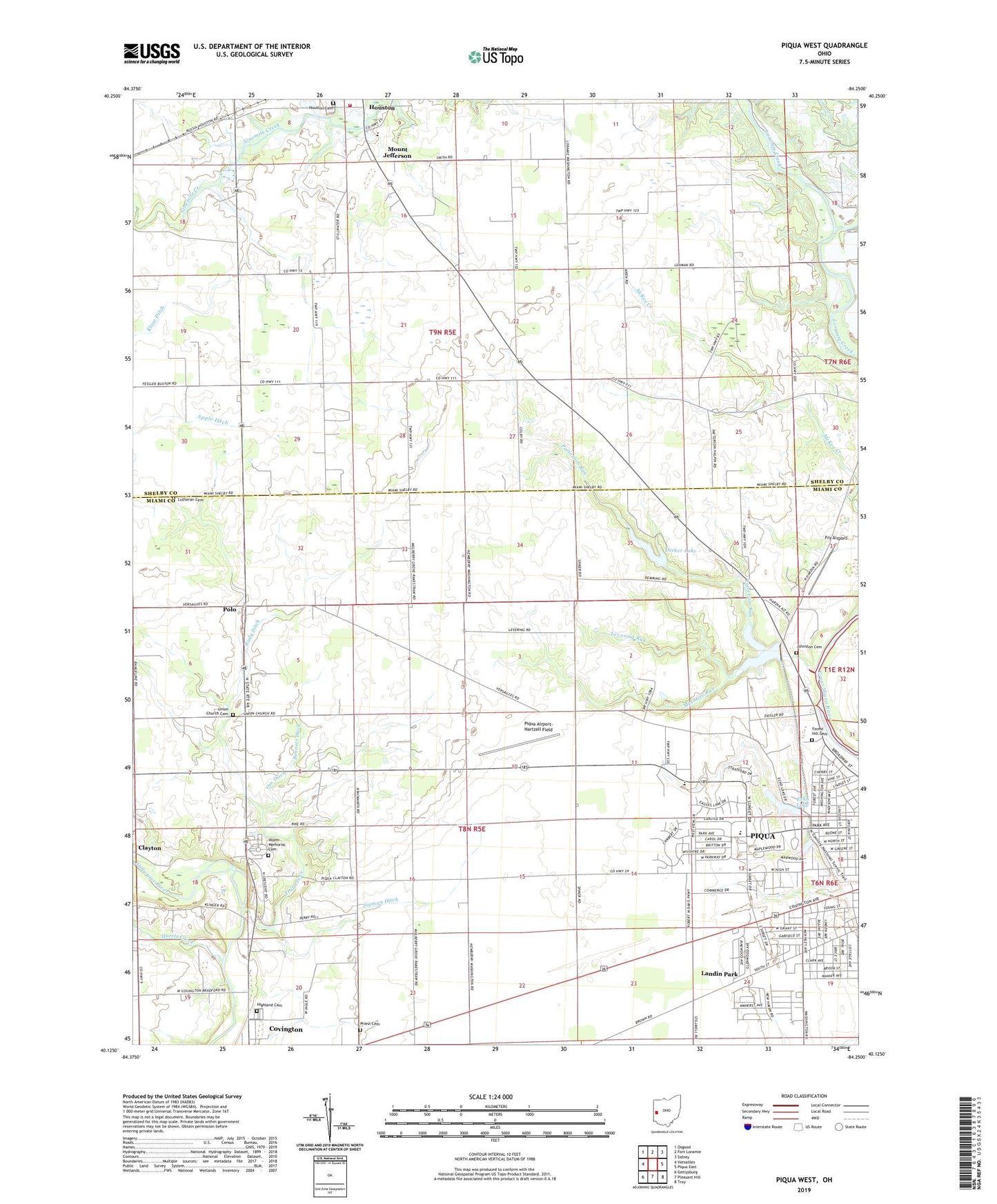 Piqua West Ohio US Topo Map Image