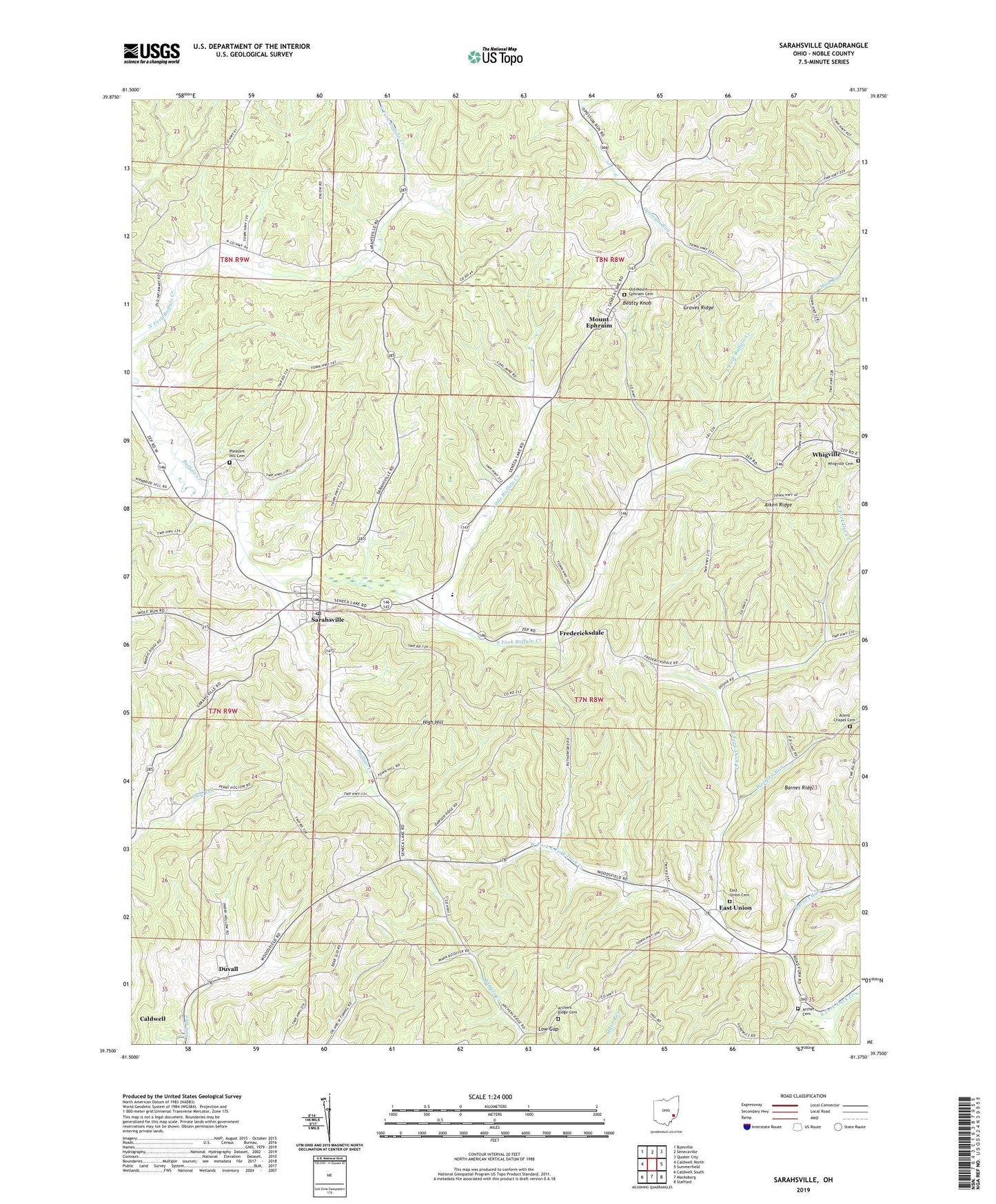 Sarahsville Ohio US Topo Map Image