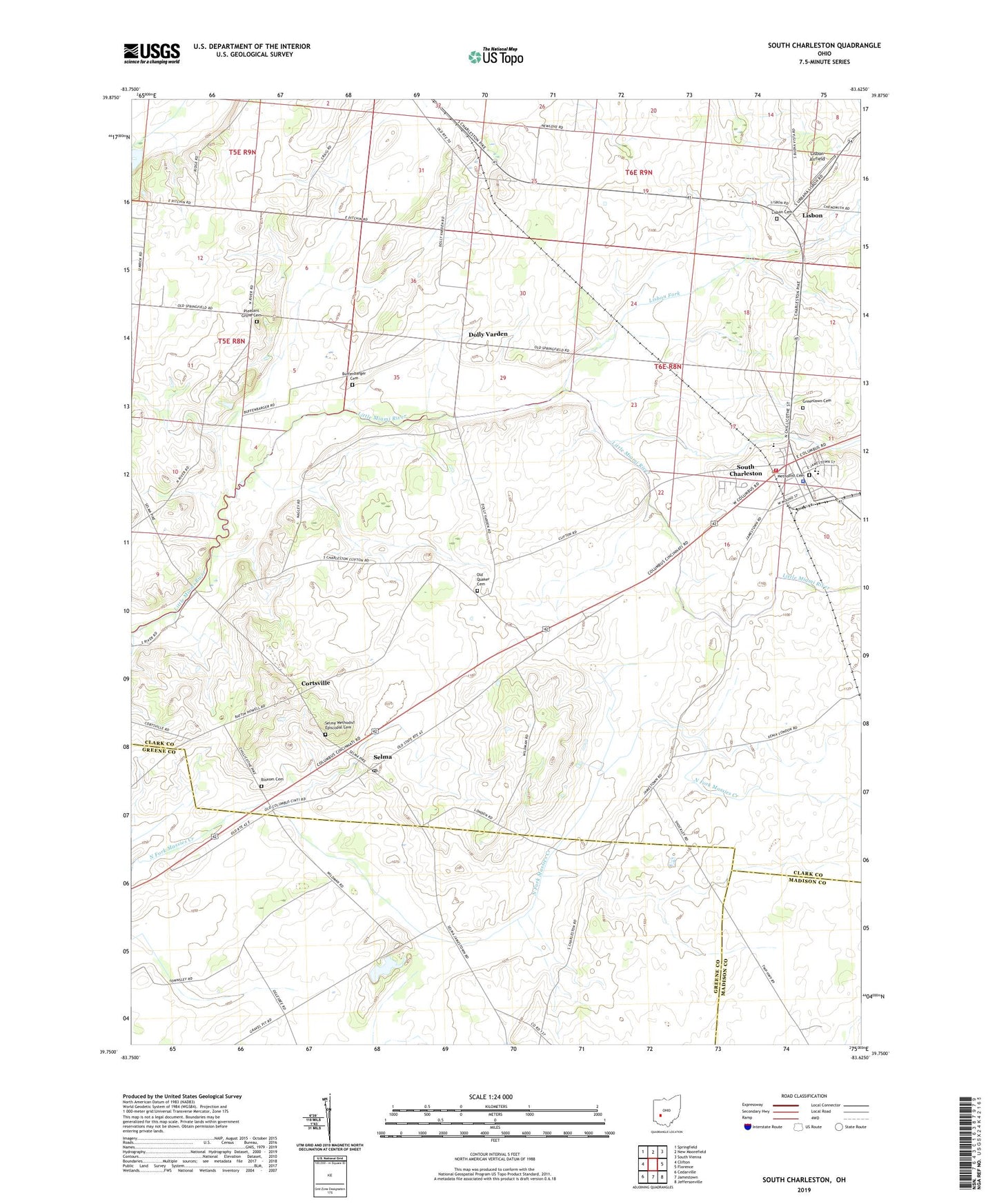 South Charleston Ohio US Topo Map Image