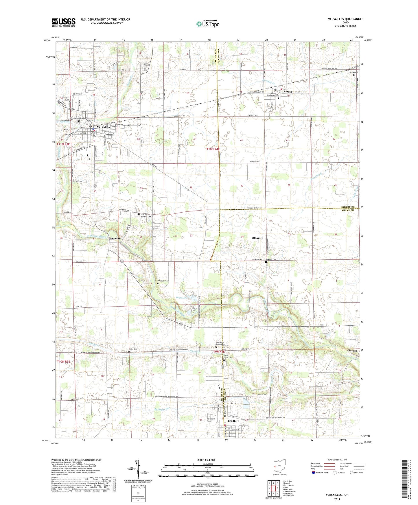 Versailles Ohio US Topo Map Image
