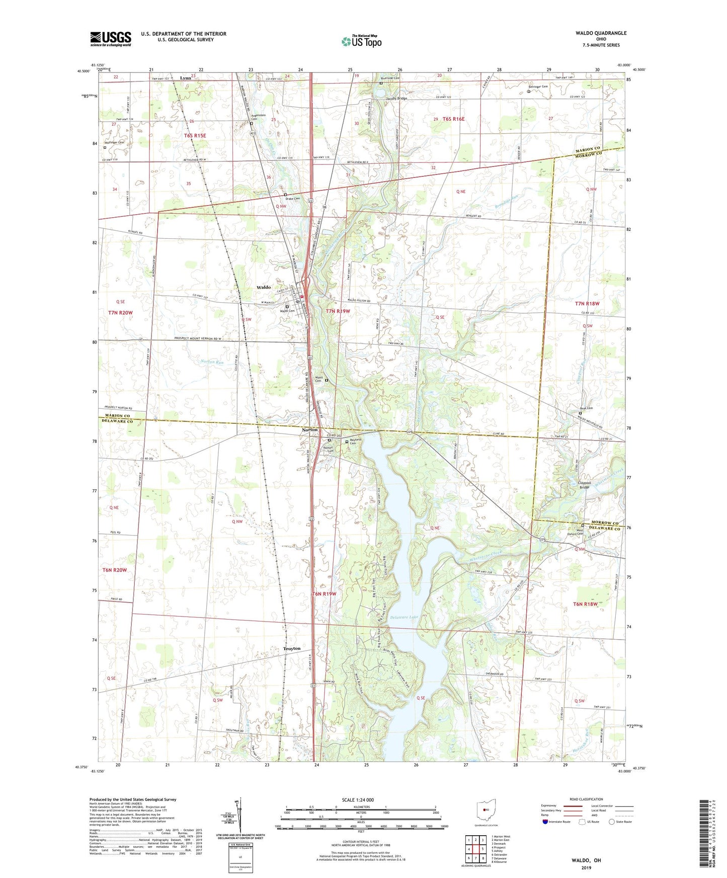 Waldo Ohio US Topo Map Image