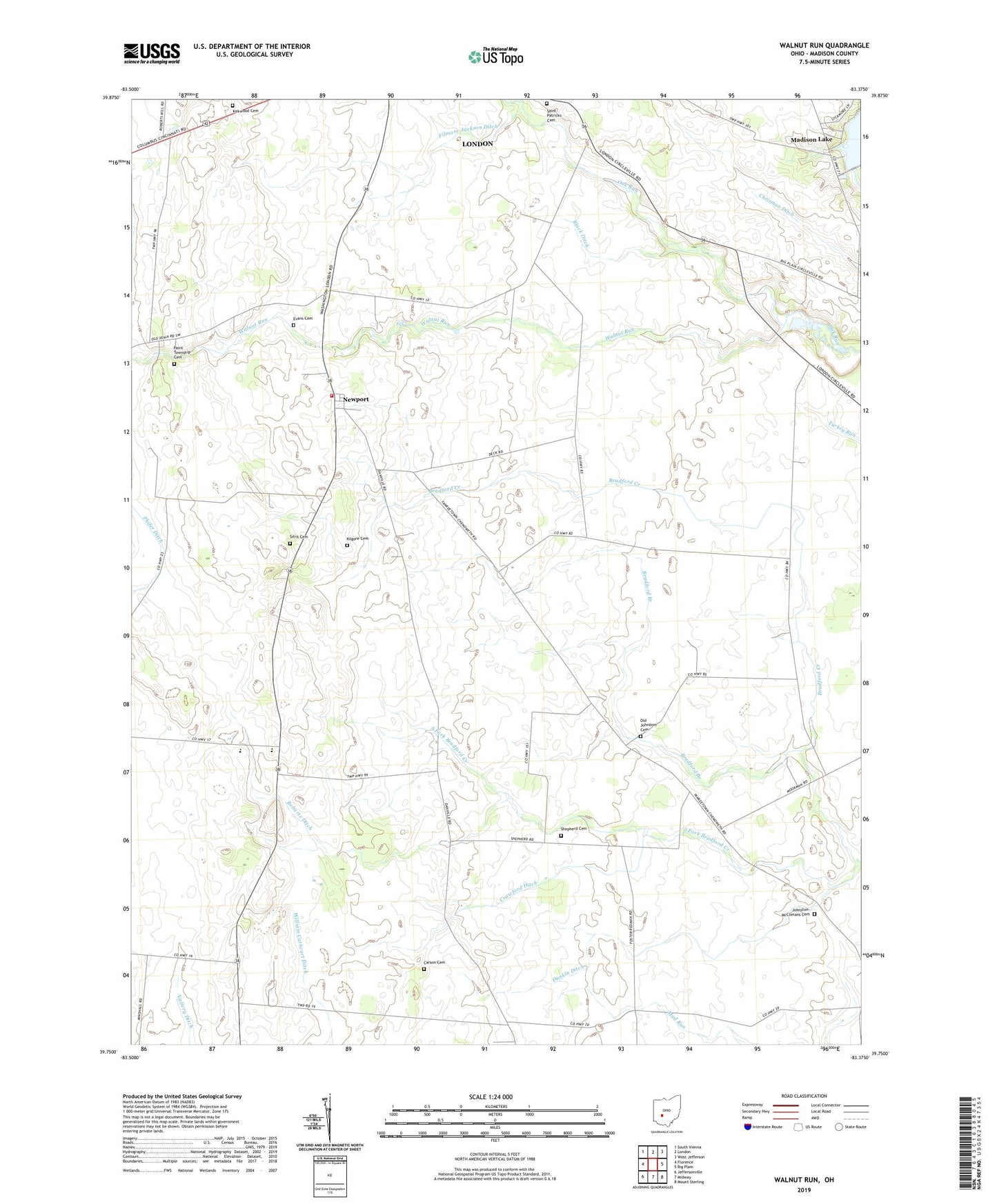 Walnut Run Ohio US Topo Map Image