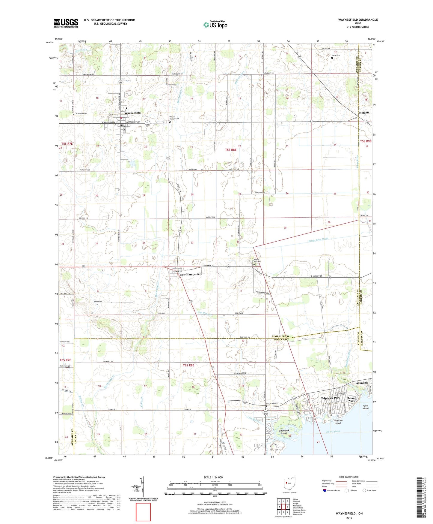Waynesfield Ohio US Topo Map Image