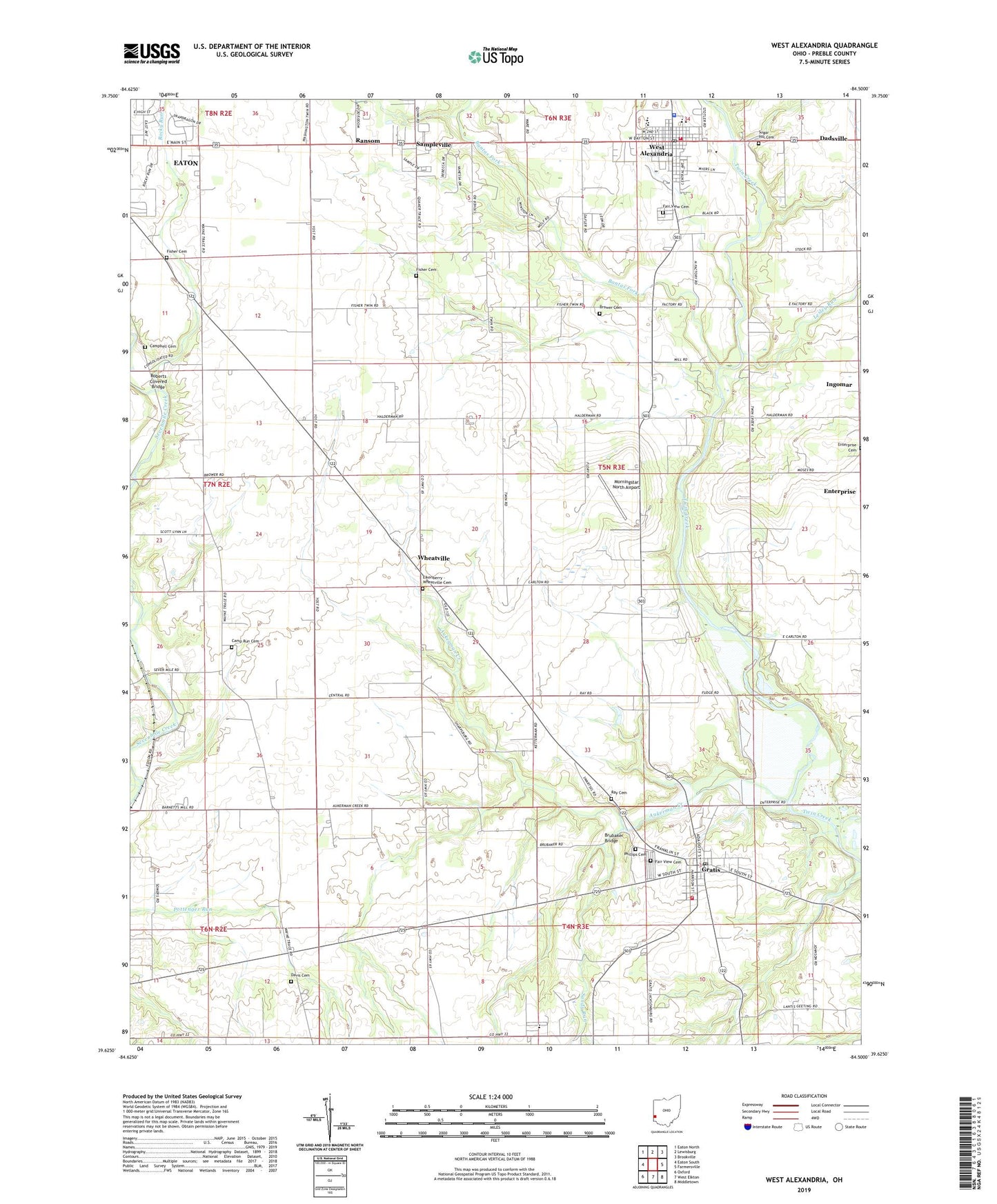West Alexandria Ohio US Topo Map Image