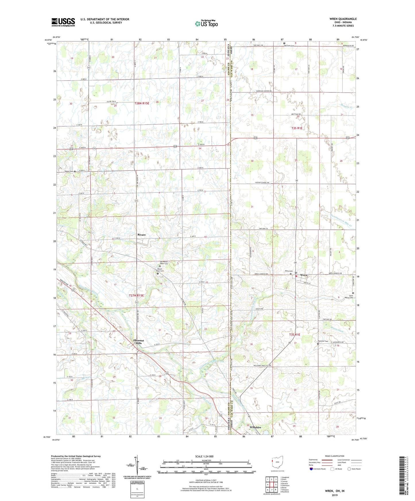 Wren Ohio US Topo Map Image