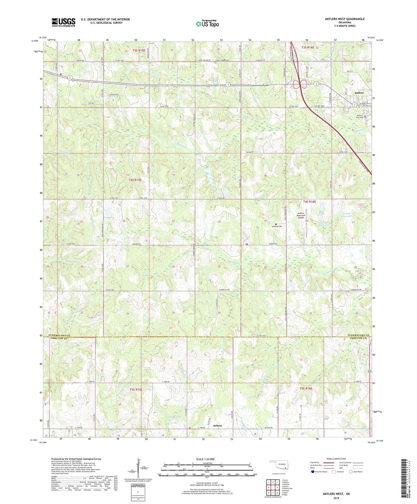 Antlers West Oklahoma US Topo Map Image