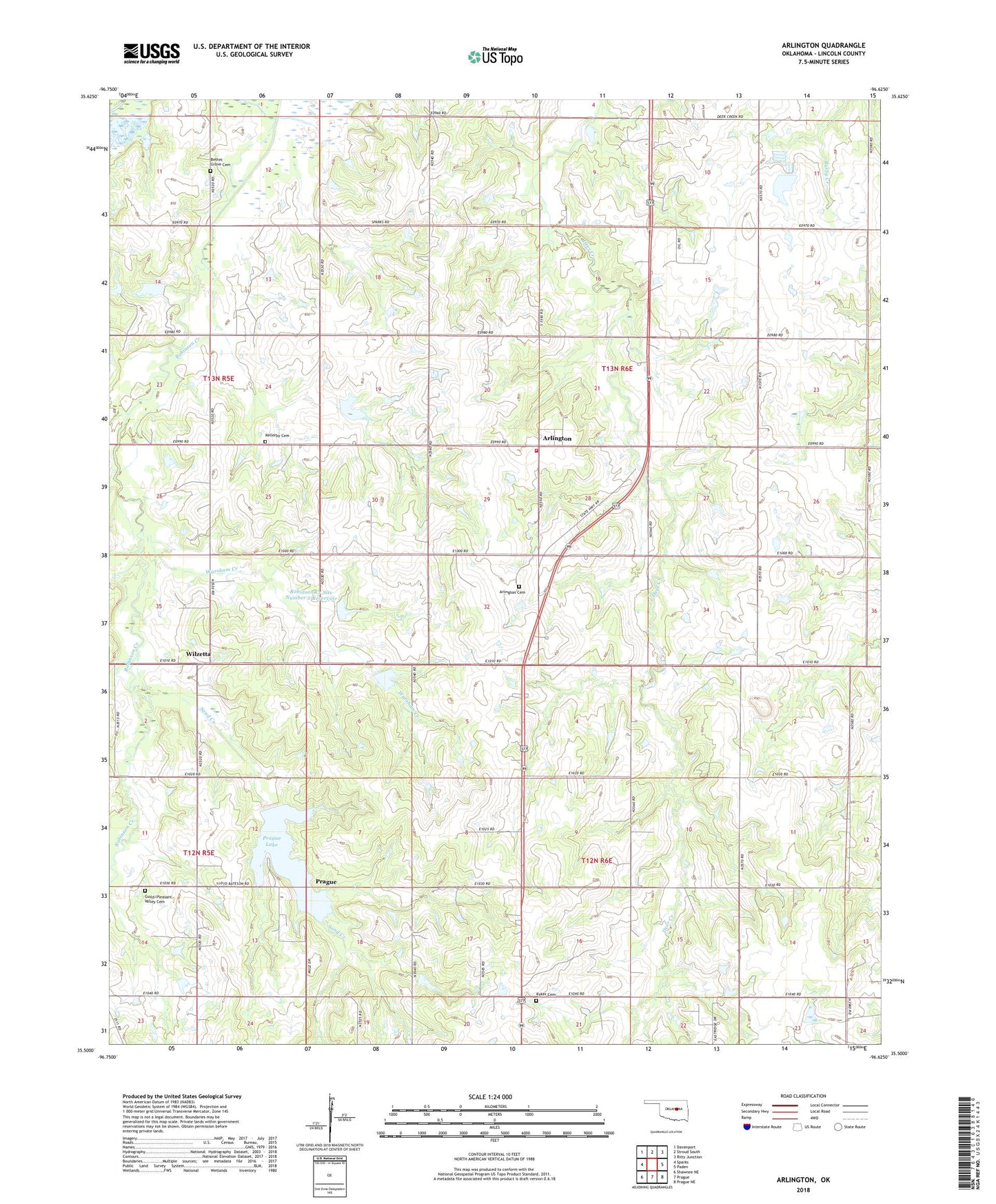 Arlington Oklahoma US Topo Map Image