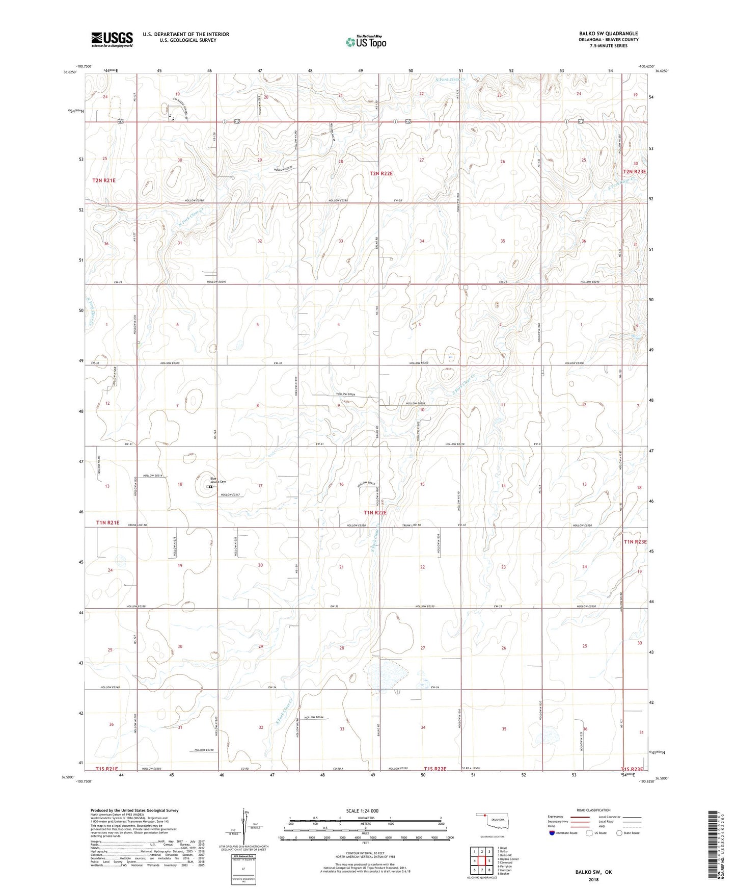 Balko SW Oklahoma US Topo Map Image