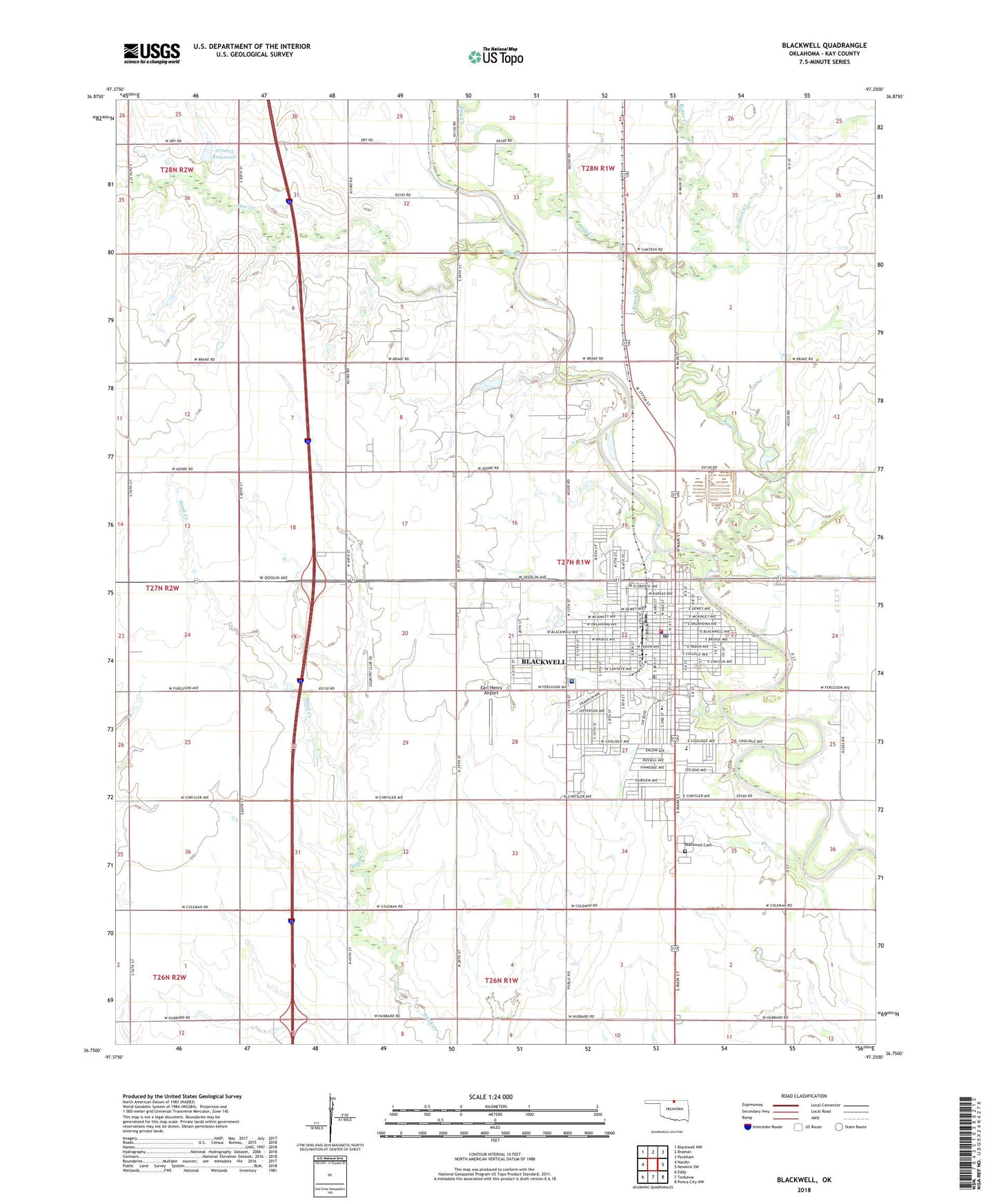 Blackwell Oklahoma US Topo Map Image