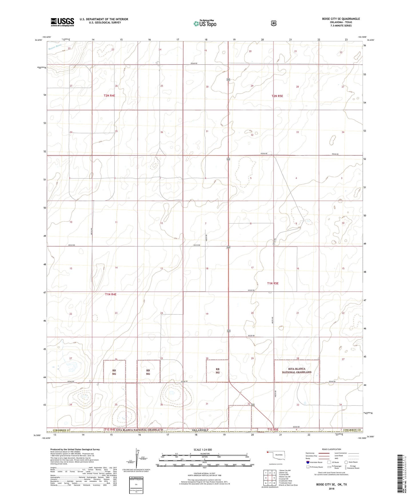 Boise City SE Oklahoma US Topo Map Image