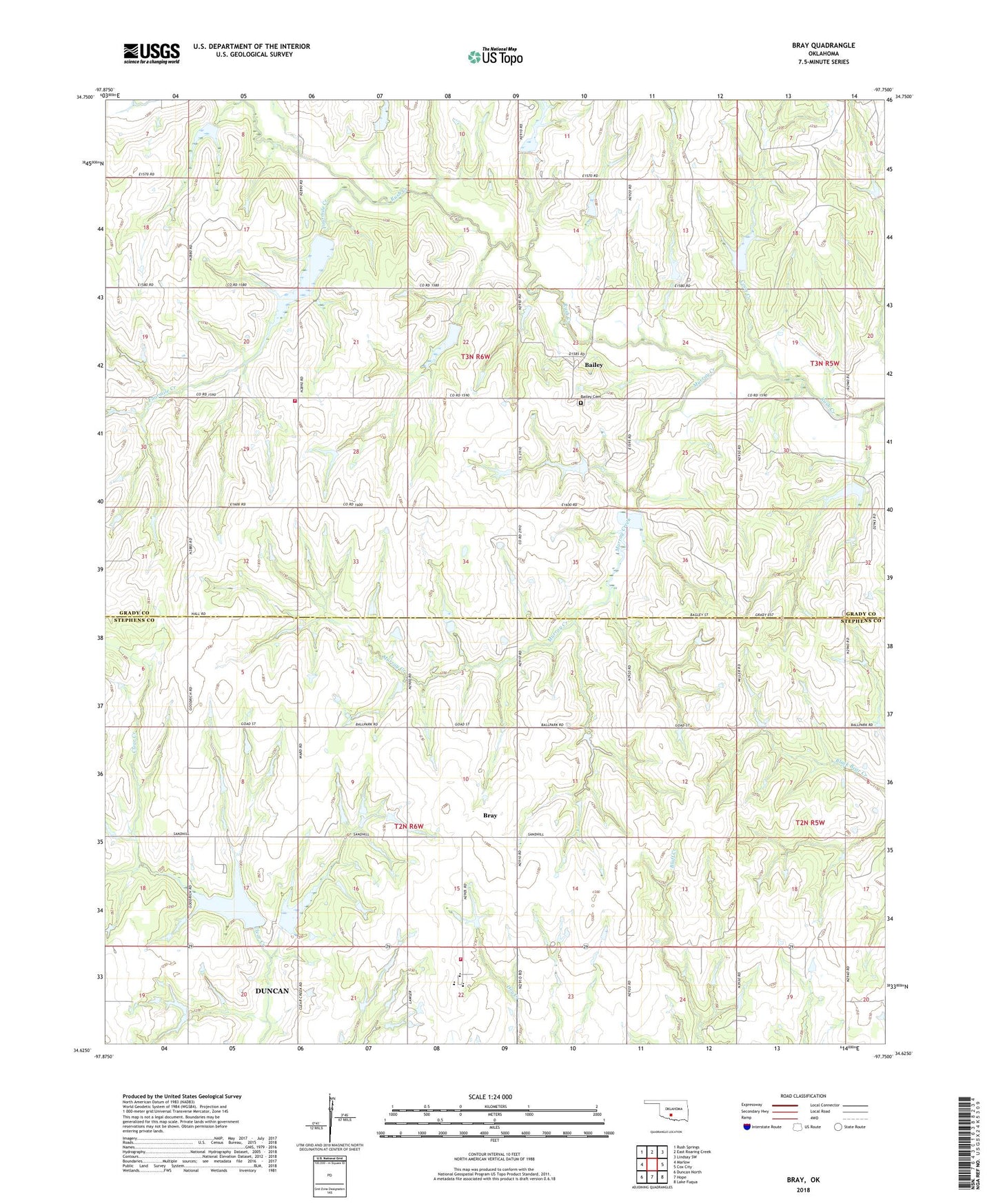Bray Oklahoma US Topo Map Image
