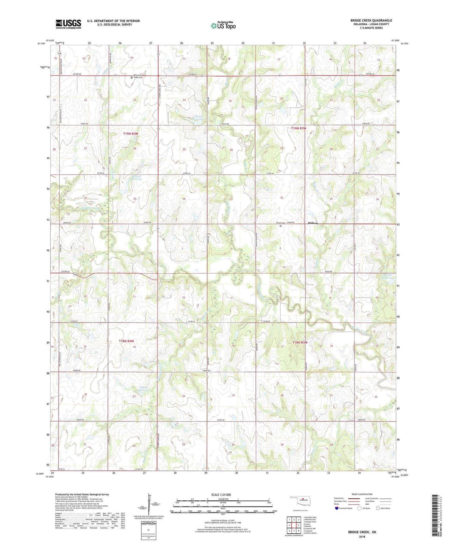 Bridge Creek Oklahoma US Topo Map Image