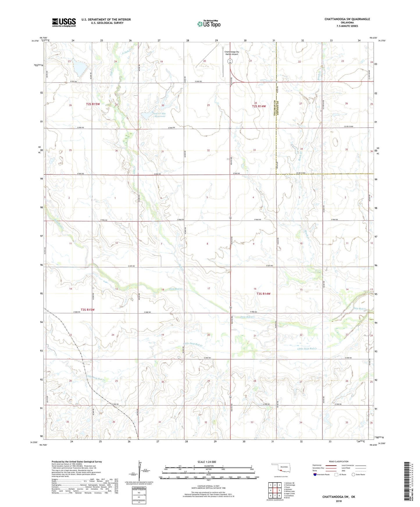 Chattanooga SW Oklahoma US Topo Map Image