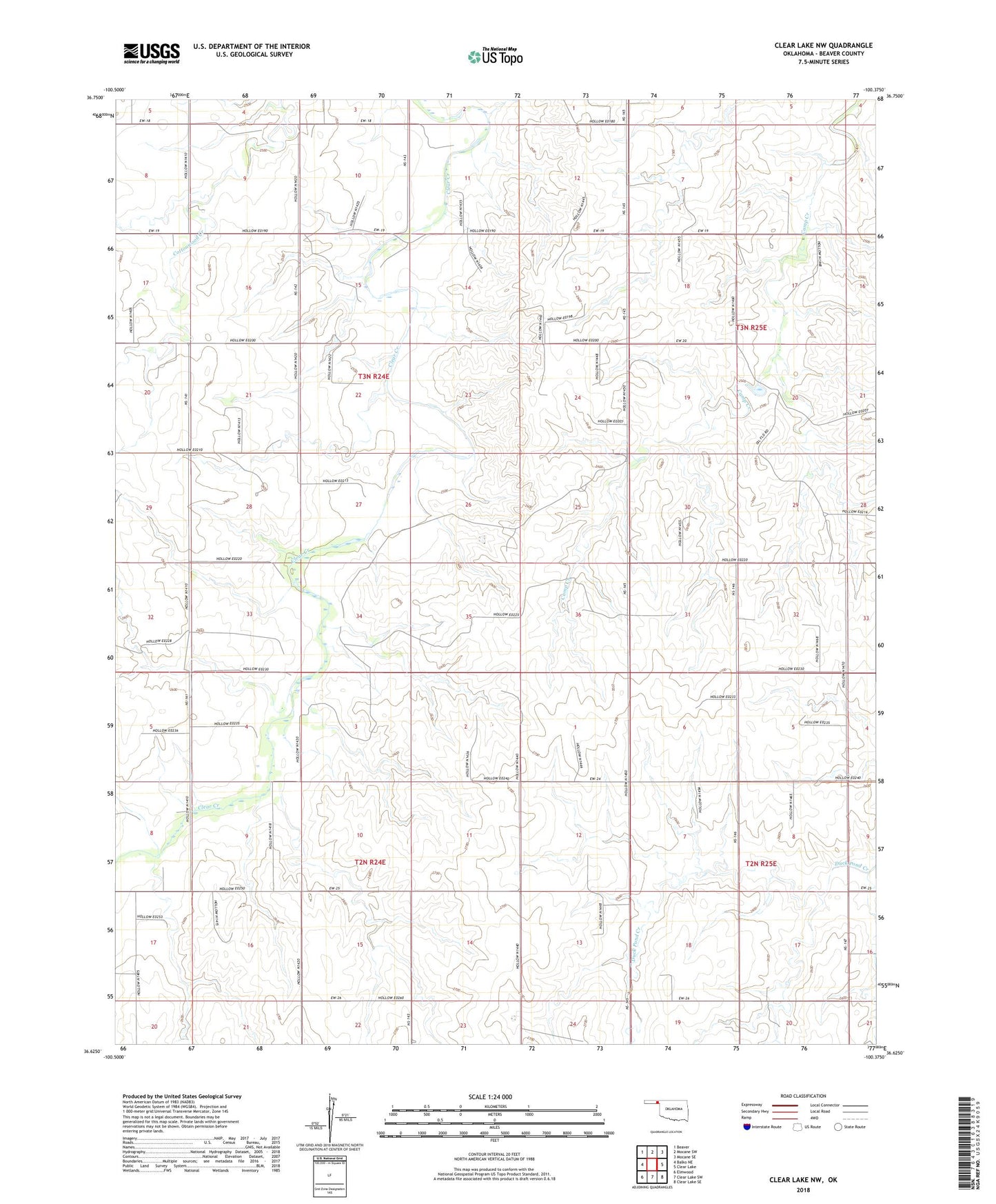Clear Lake NW Oklahoma US Topo Map Image