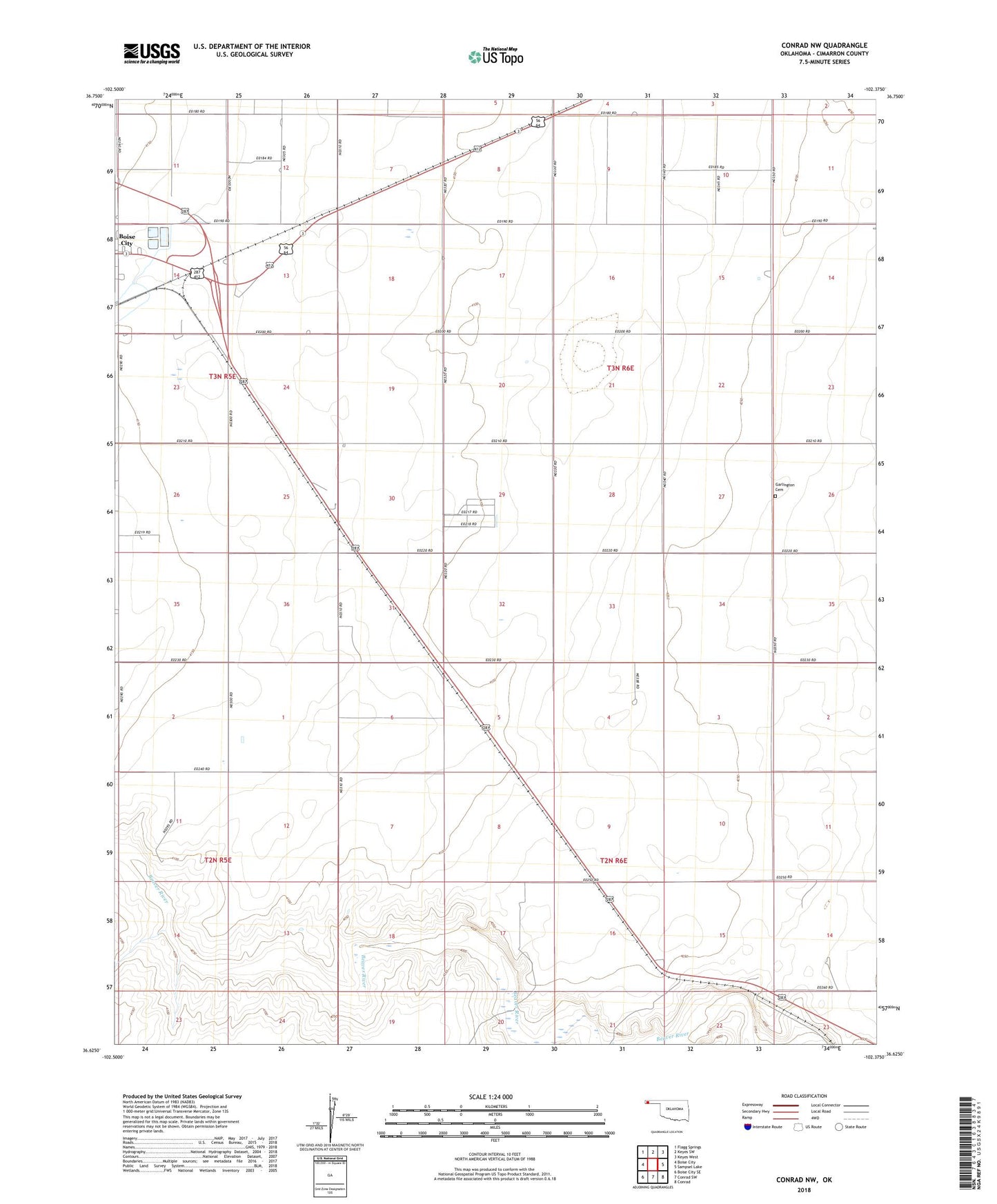 Conrad NW Oklahoma US Topo Map Image