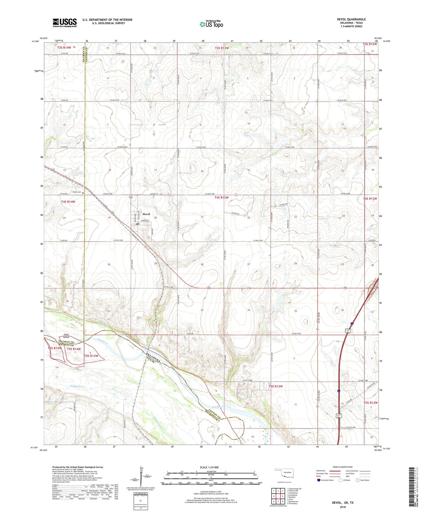 Devol Oklahoma US Topo Map Image