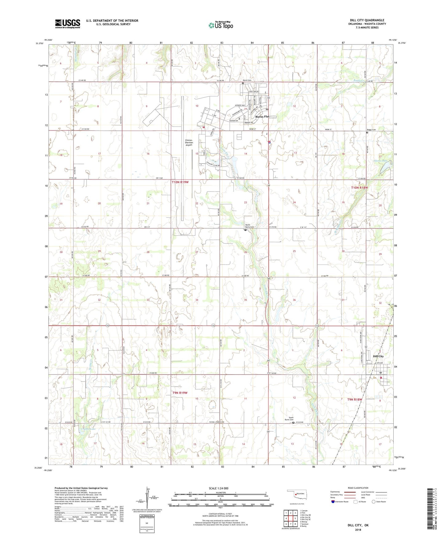 Dill City Oklahoma US Topo Map Image