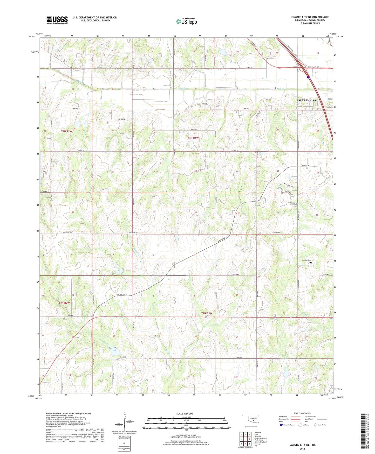 Elmore City NE Oklahoma US Topo Map Image