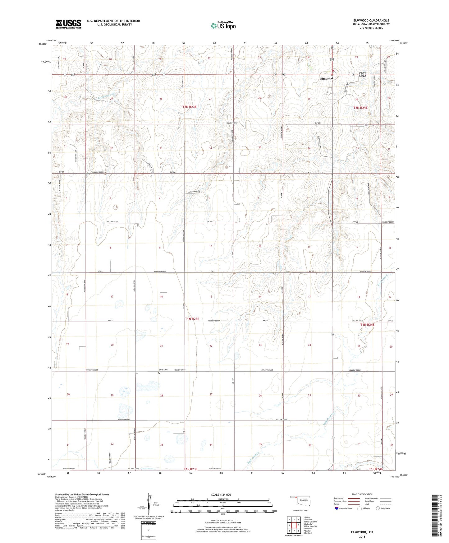 Elmwood Oklahoma US Topo Map Image