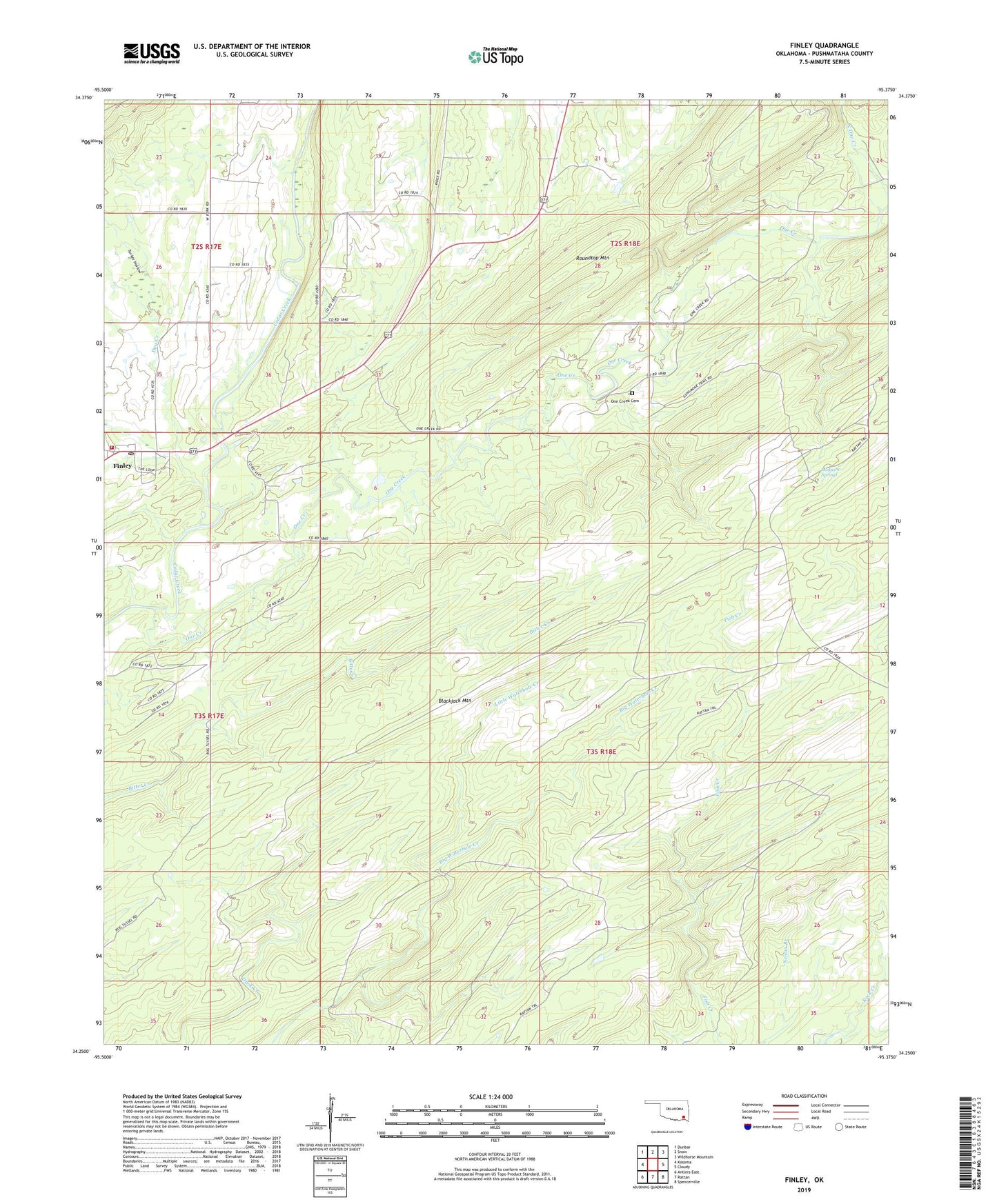 Finley Oklahoma US Topo Map Image