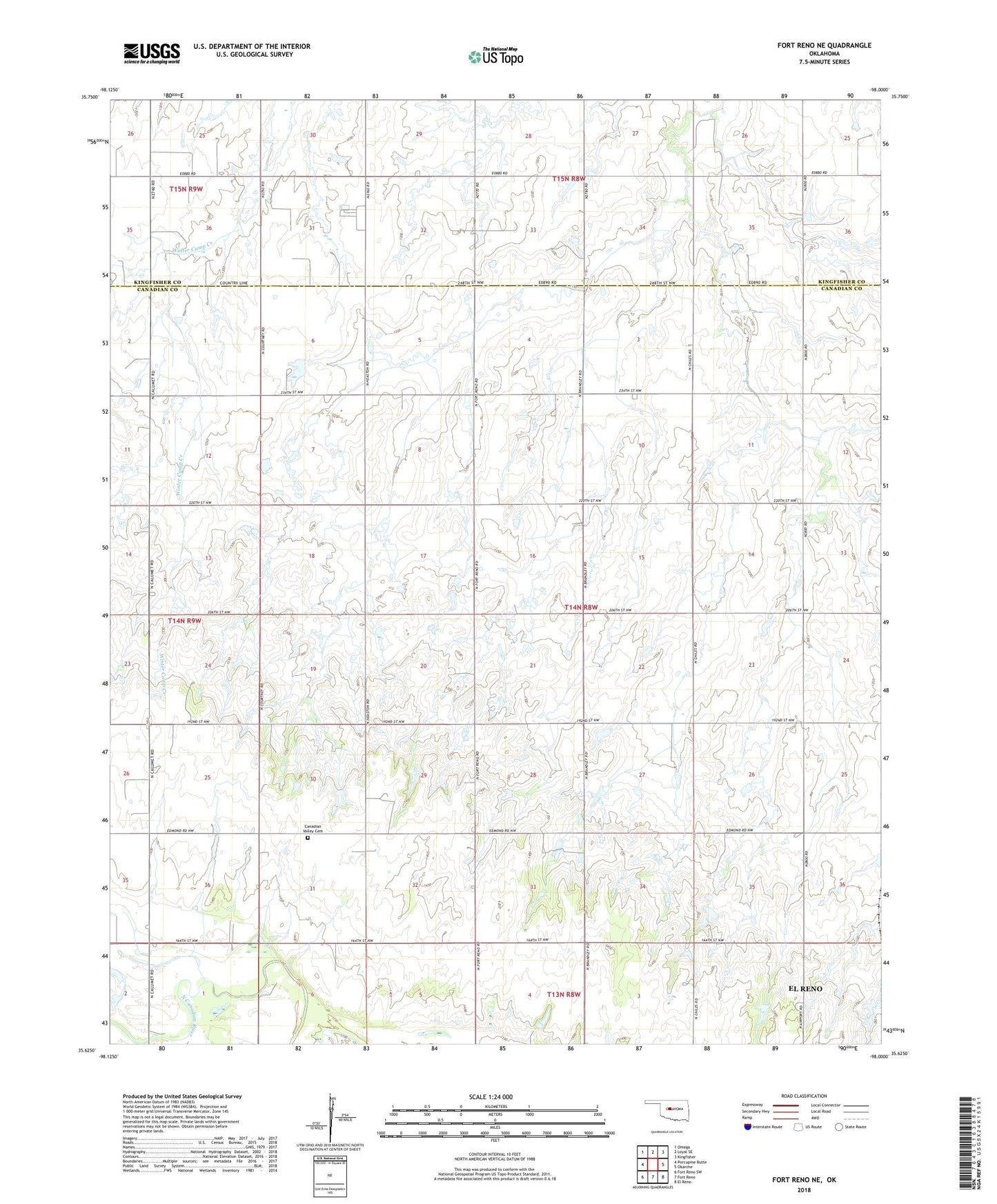 Fort Reno NE Oklahoma US Topo Map Image