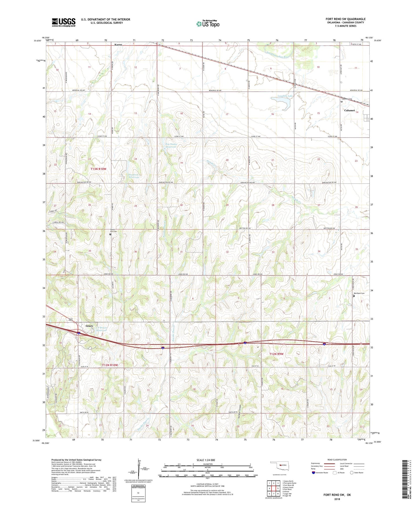 Fort Reno SW Oklahoma US Topo Map Image