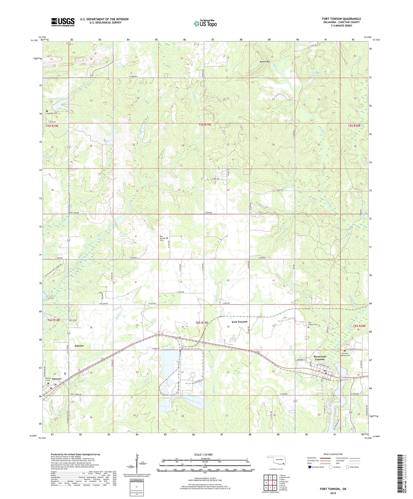 Fort Towson Oklahoma US Topo Map Image