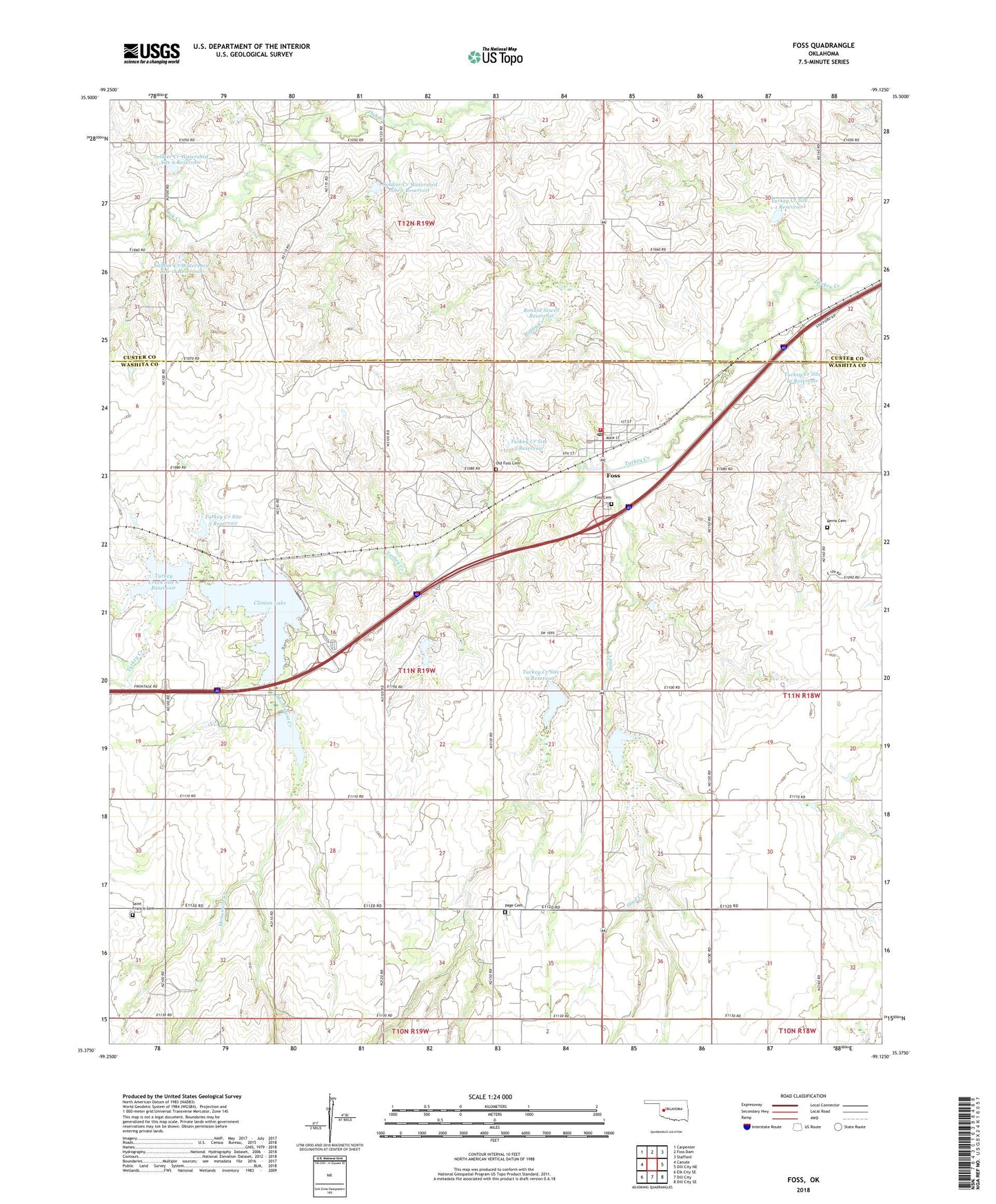 Foss Oklahoma US Topo Map Image