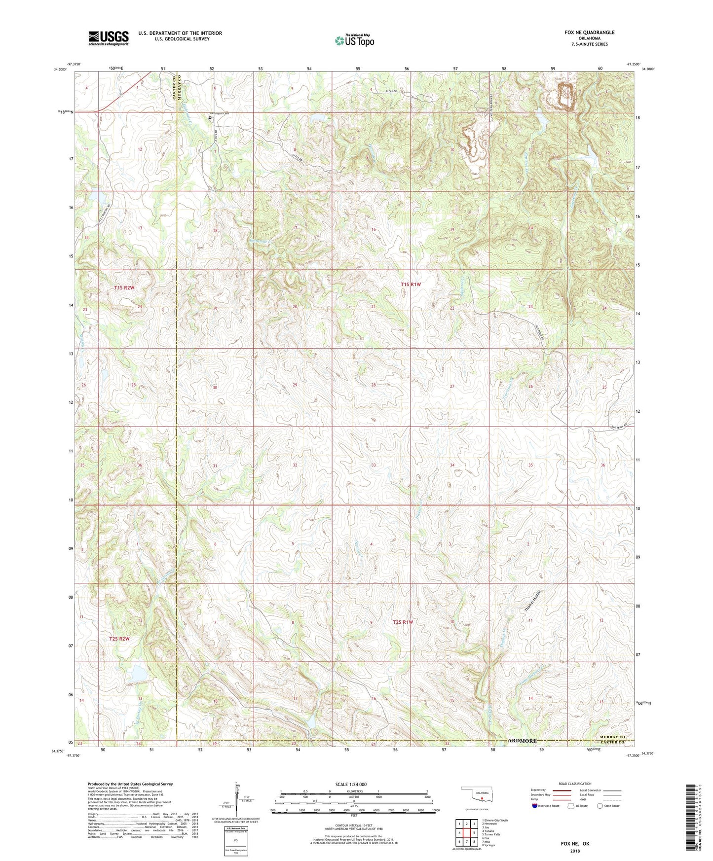 Fox NE Oklahoma US Topo Map Image