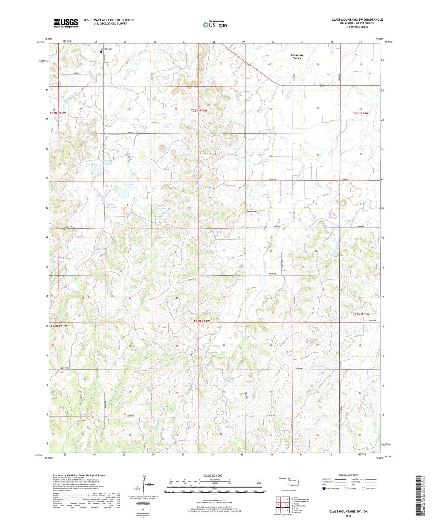 Glass Mountains SW Oklahoma US Topo Map Image