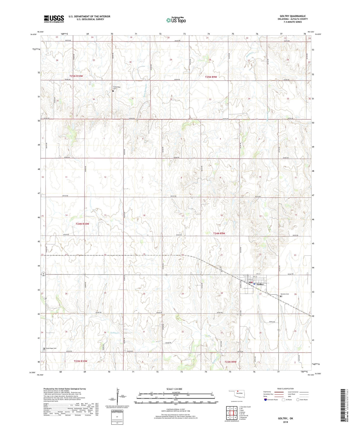 Goltry Oklahoma US Topo Map Image