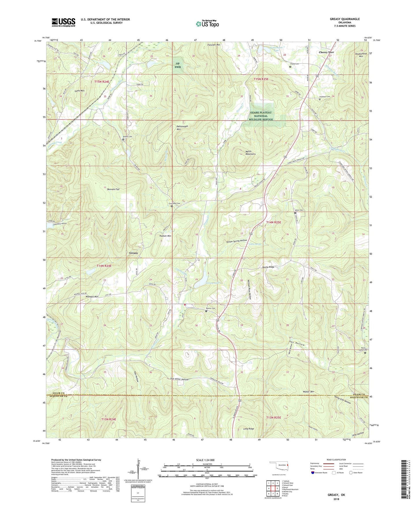 Greasy Oklahoma US Topo Map Image