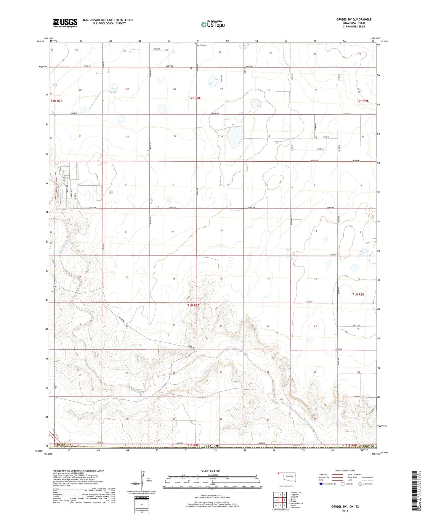 Griggs SW Oklahoma US Topo Map Image