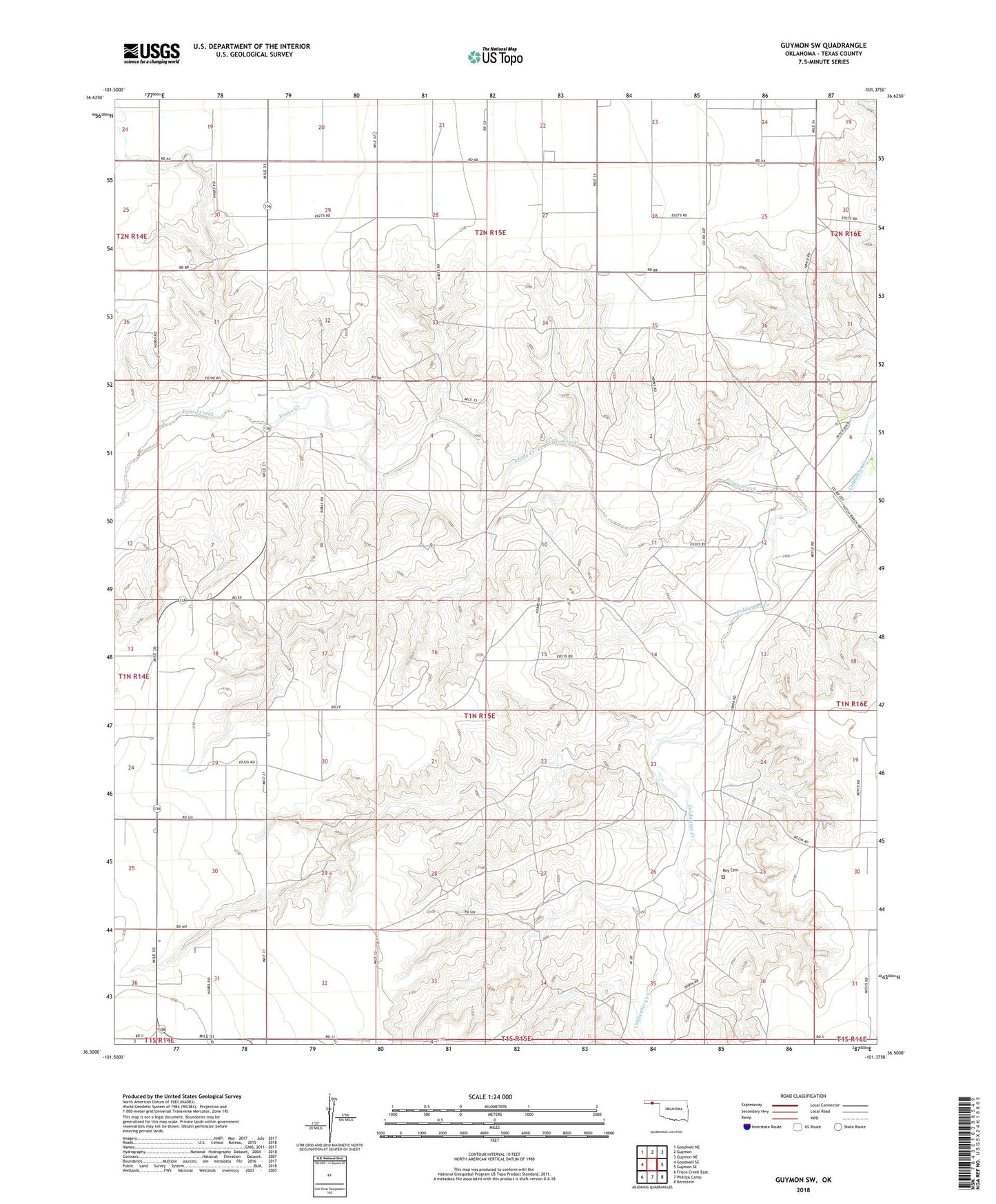 Guymon SW Oklahoma US Topo Map Image