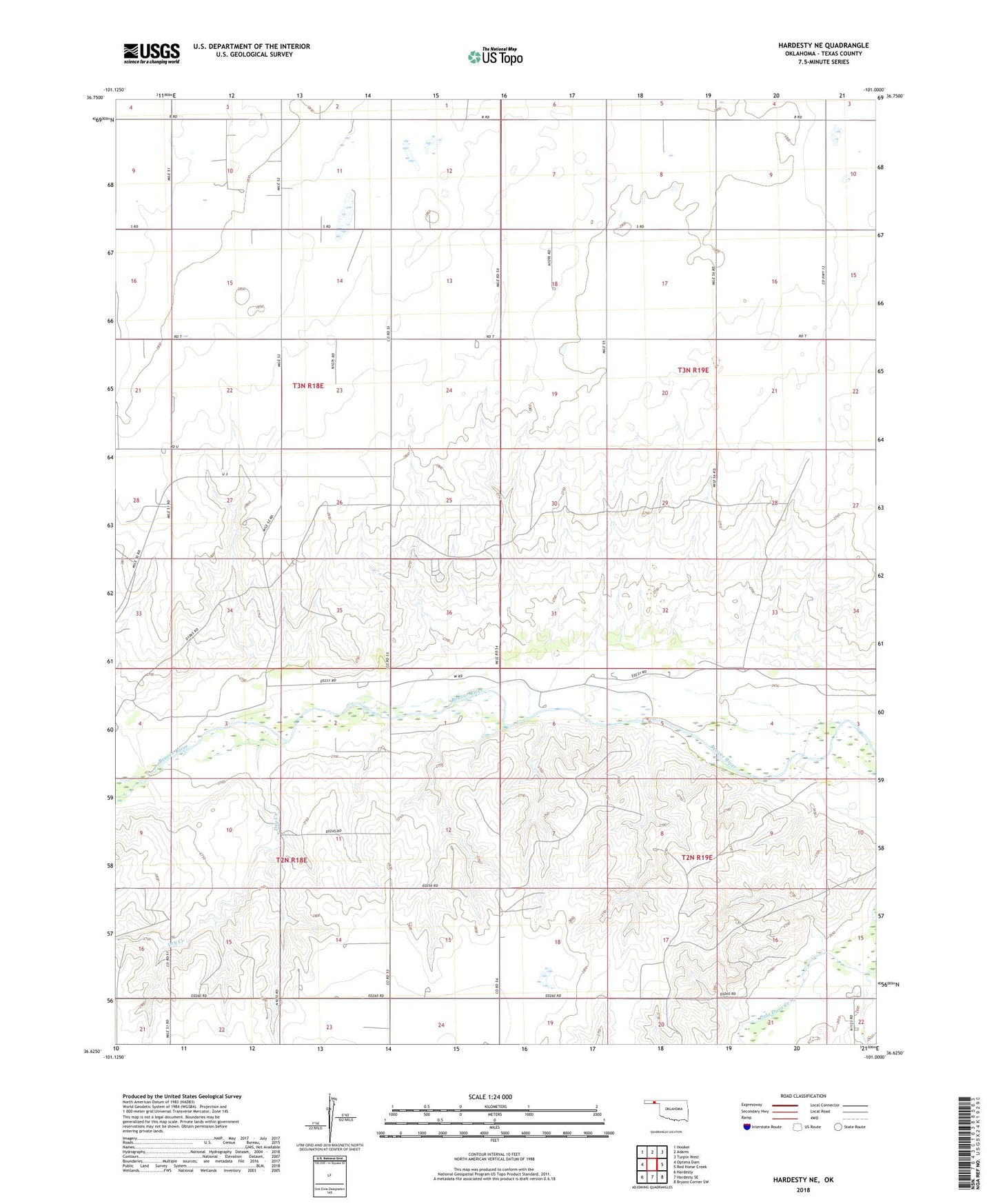 Hardesty NE Oklahoma US Topo Map Image