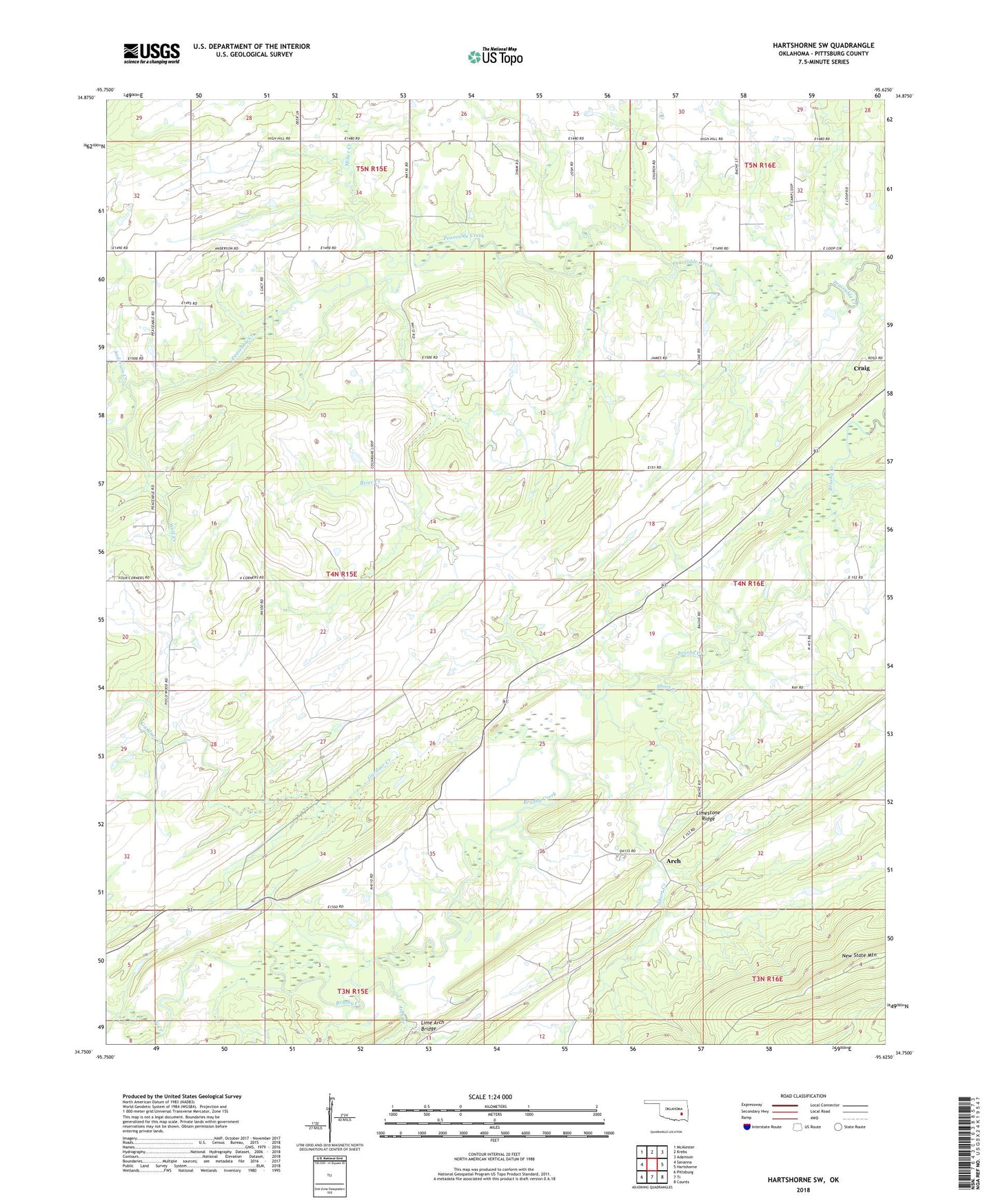 Hartshorne SW Oklahoma US Topo Map Image