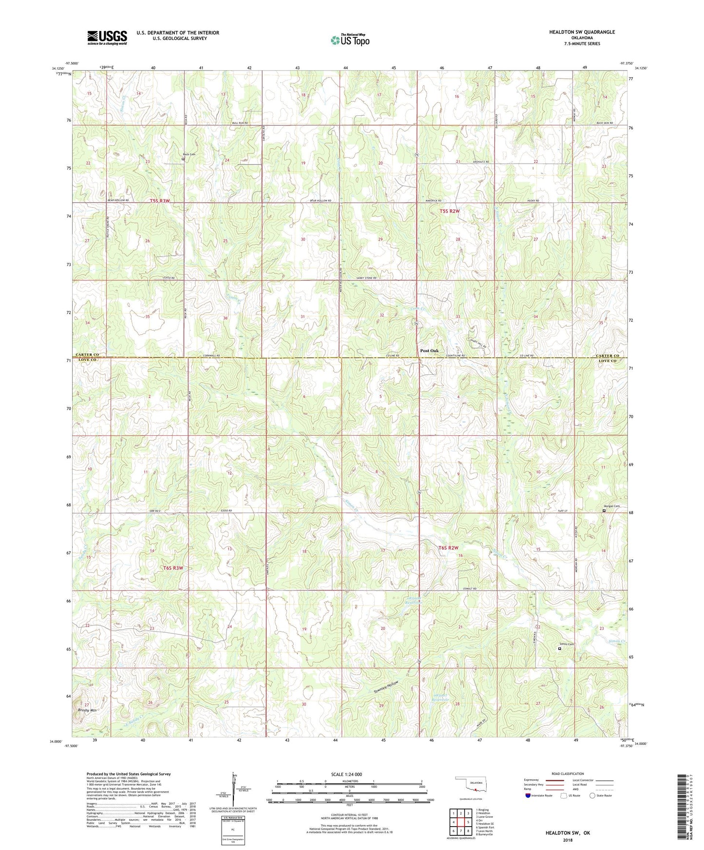 Healdton SW Oklahoma US Topo Map Image